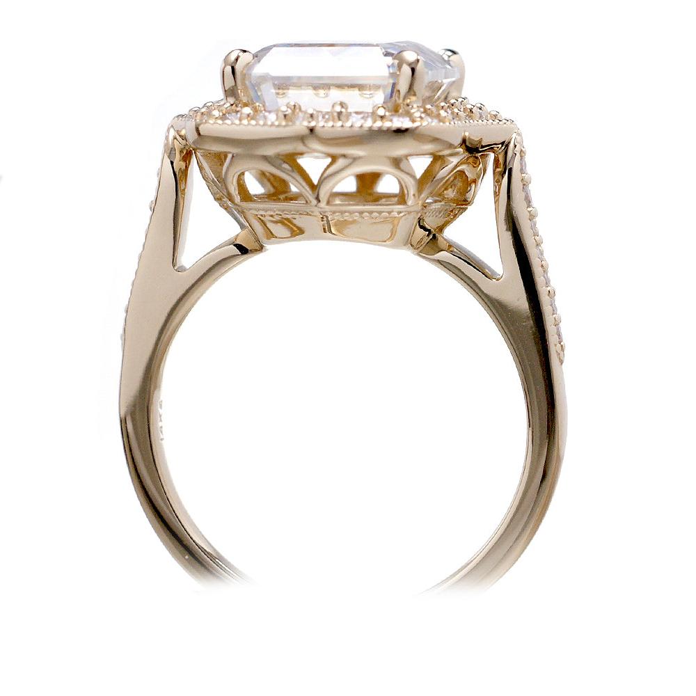 Vintage Moissanite Diamond Halo Ring in Yellow Gold