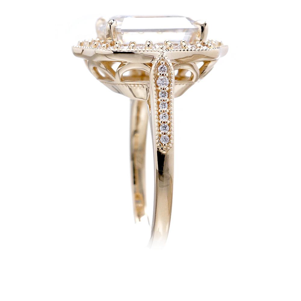 Vintage Moissanite Diamond Halo Ring in Yellow Gold