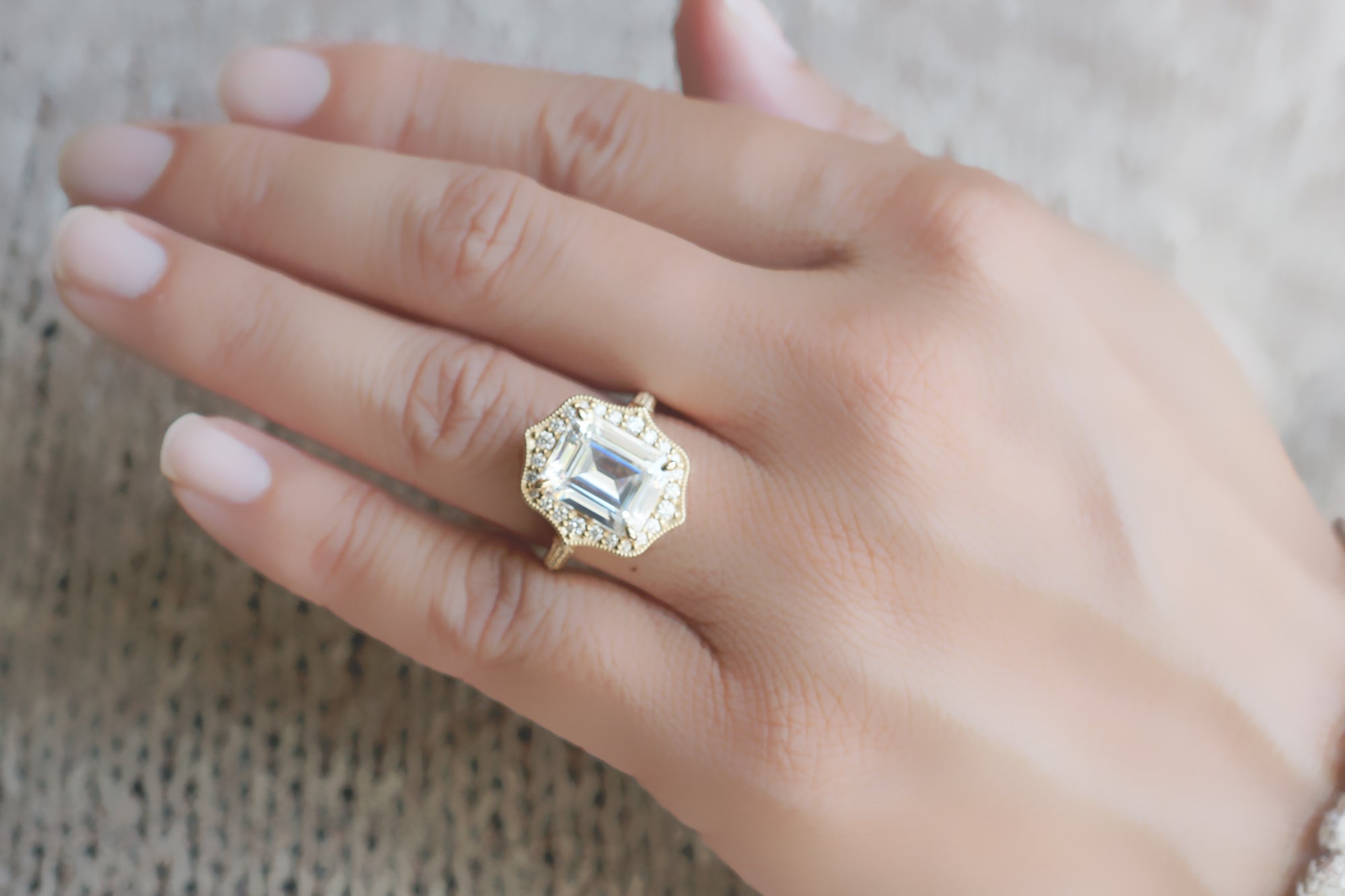 The Genevieve Emerald Cut Moissanite Ring