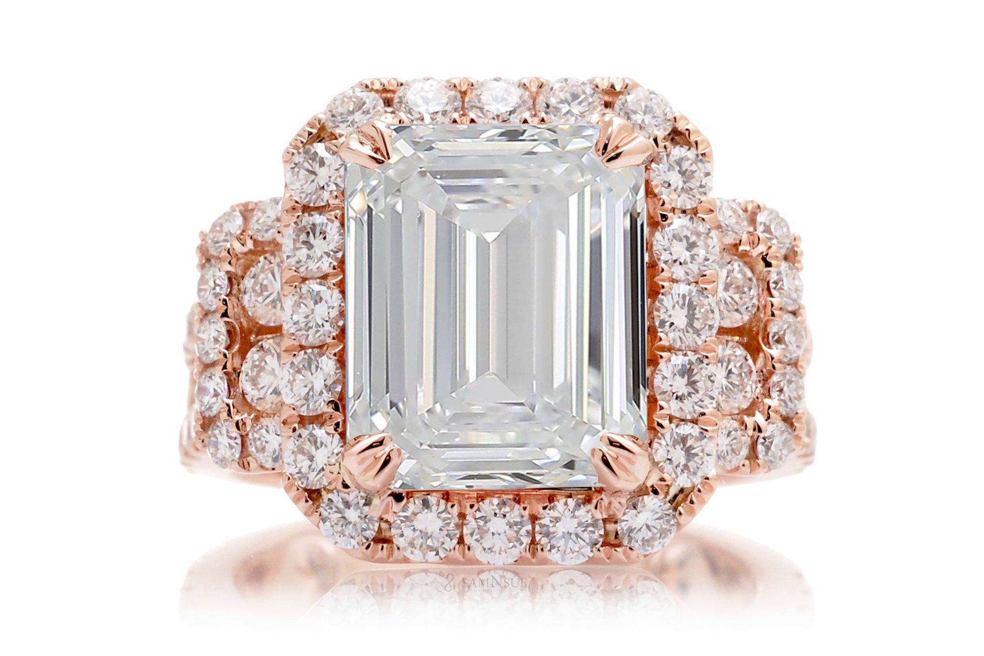 Emerald Cut Lab-Grown Diamond Engagement Ring With Halo Rose Gold