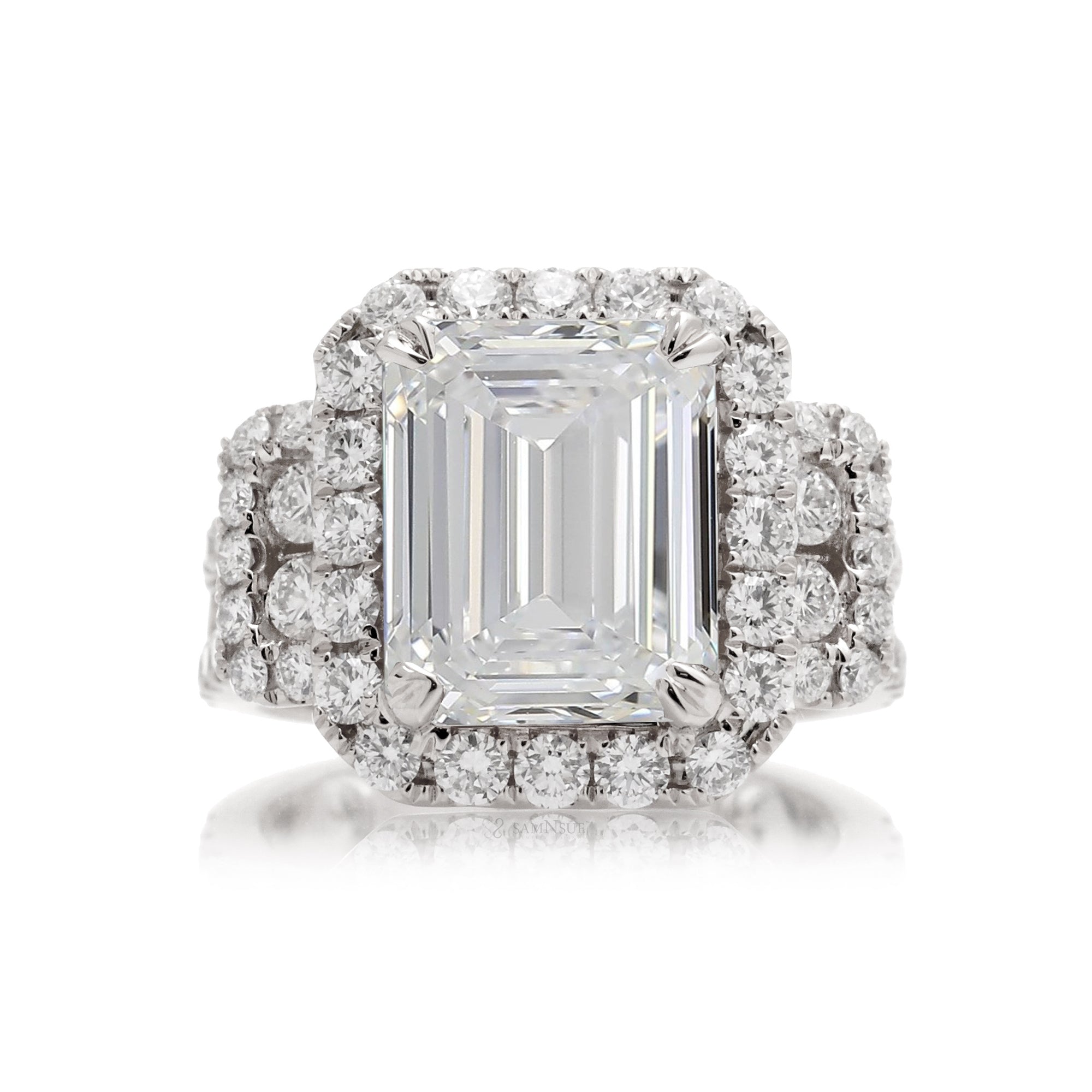 Emerald Cut Lab-Grown Diamond Engagement Ring With Halo White Gold
