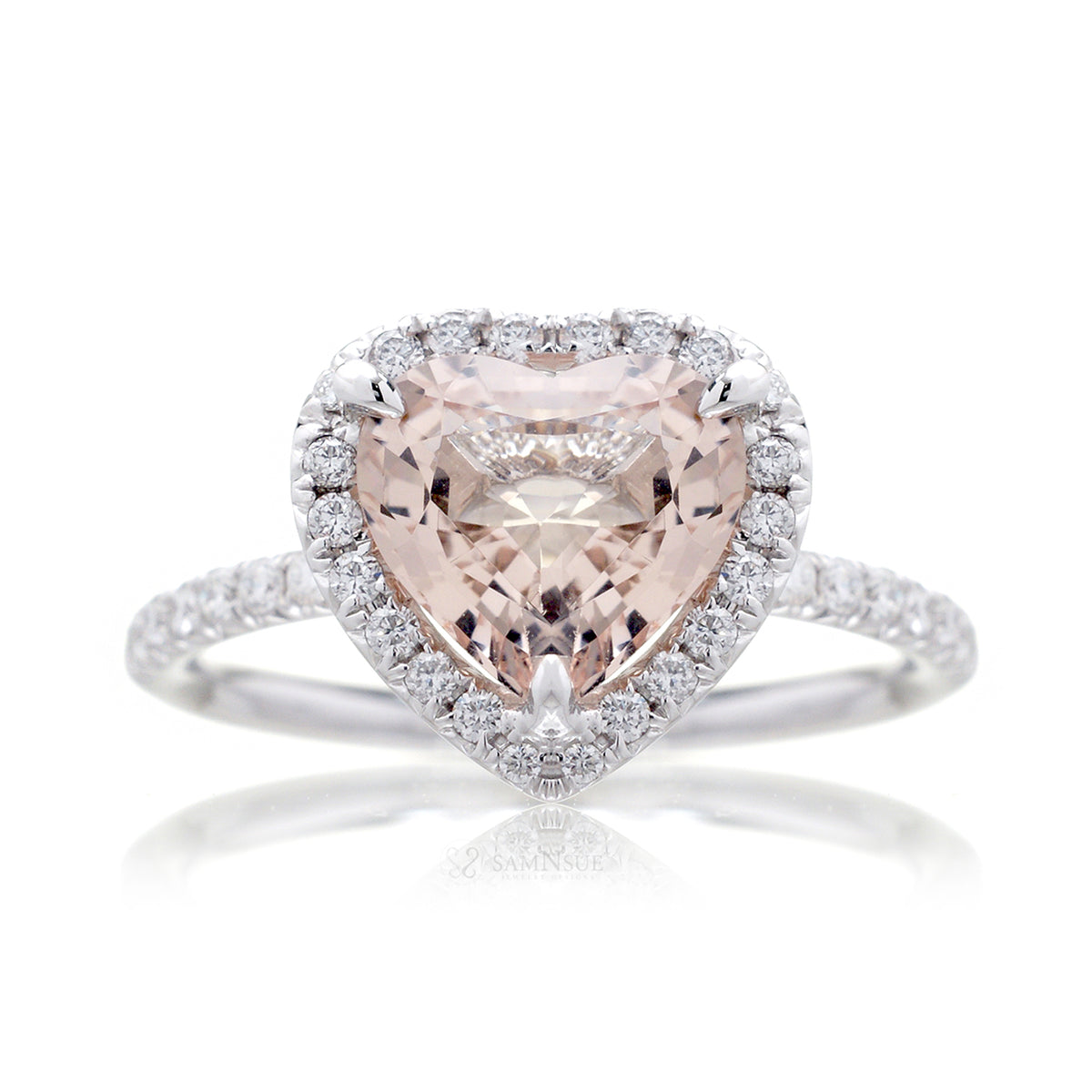 Morganite ring The drenched Heart Diamond Halo Setting