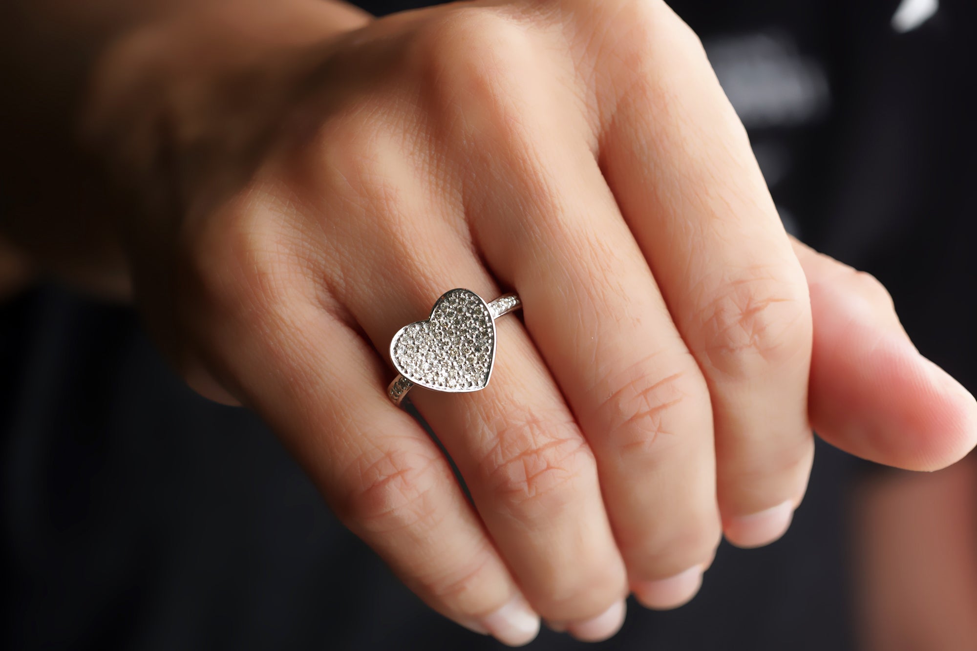 Heart Pave Diamond Ring (1/2 inch)