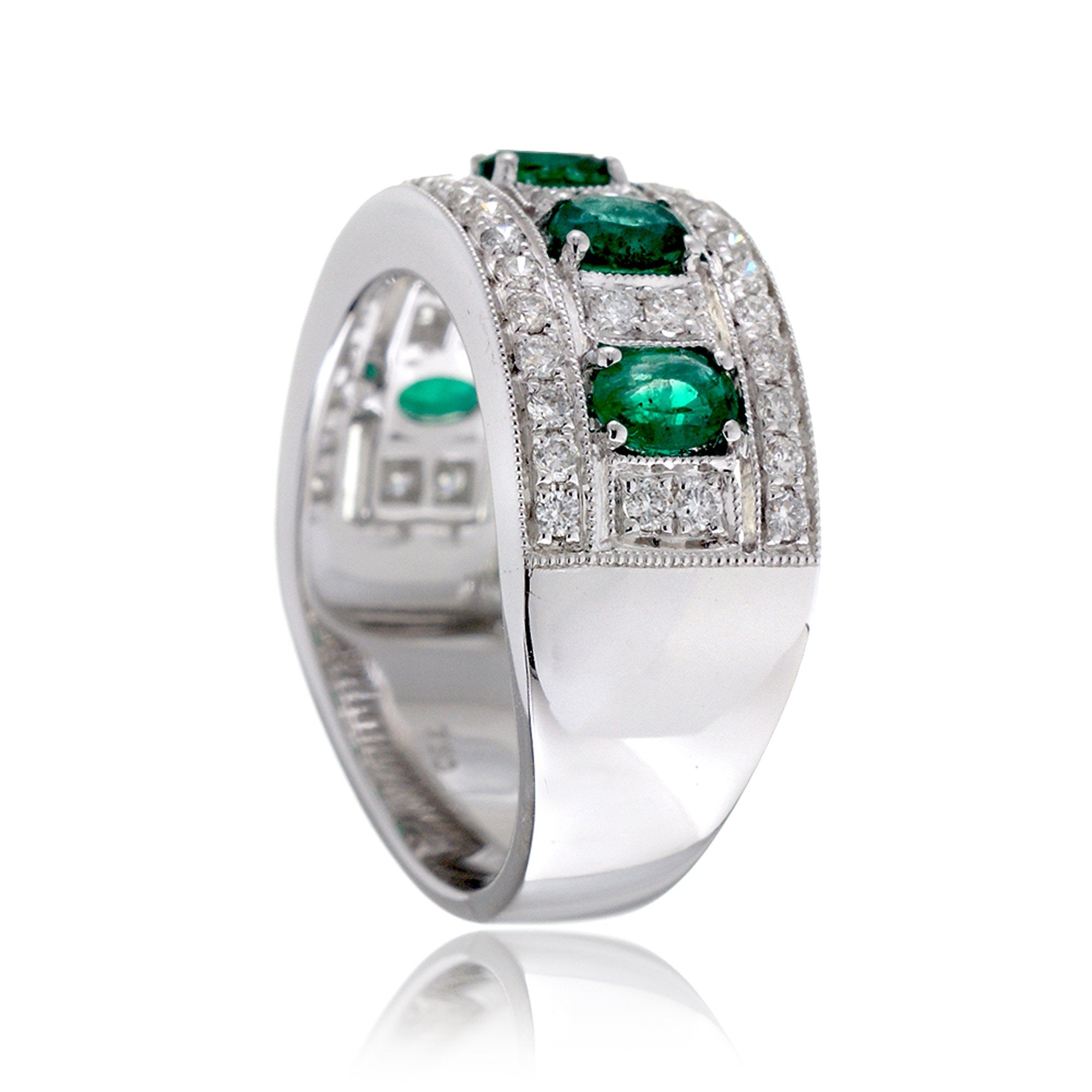 Five stone oval emeralds and diamond pave anniversary ring - the Marjorie