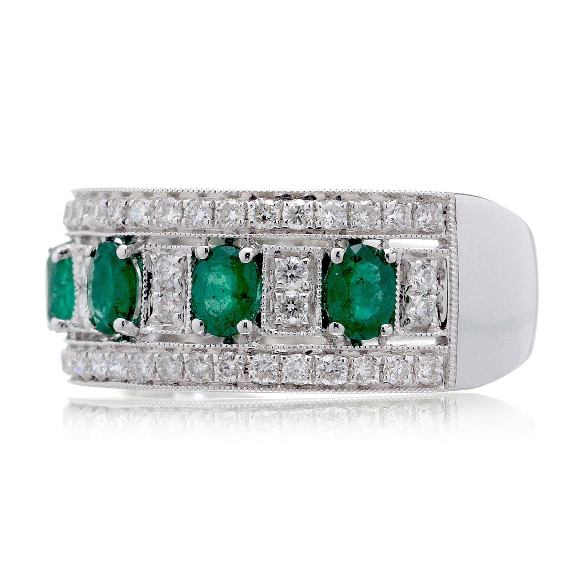 Five stone oval emeralds and diamond pave anniversary ring - the Marjorie
