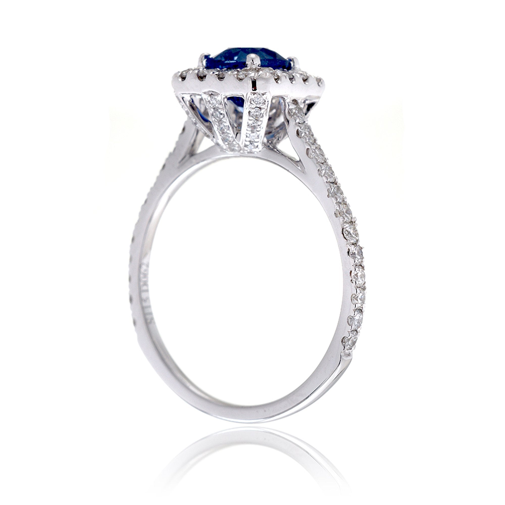Cushion Ceylon Sapphire diamond halo engagement ring white gold - The Gwen