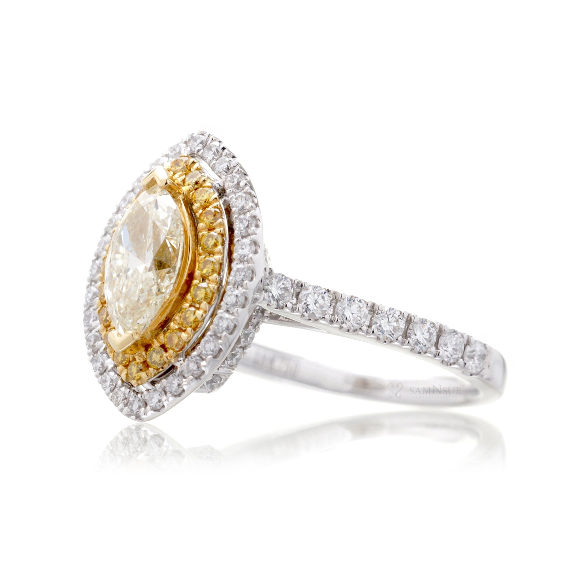 Marquise diamond double halo engagement ring