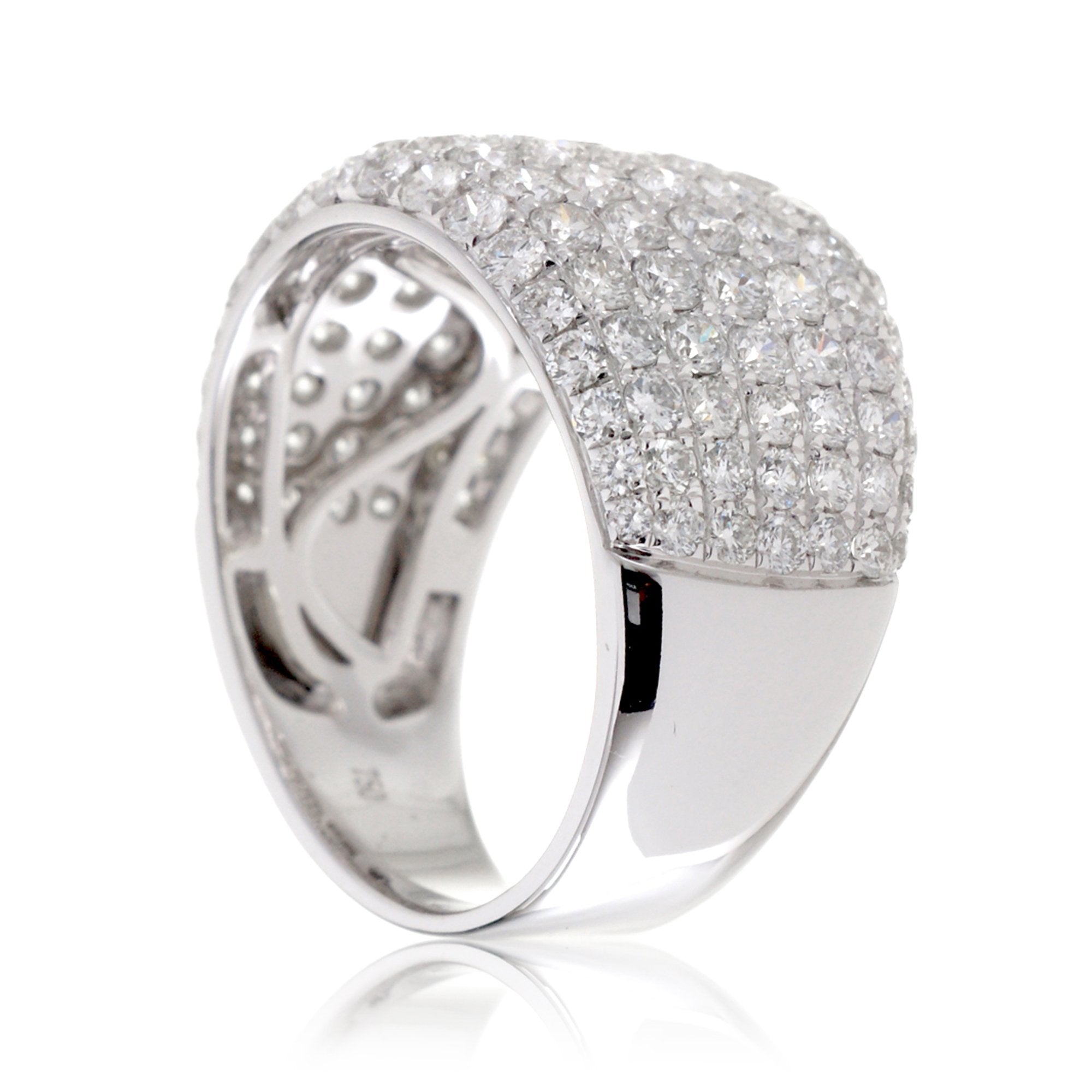 Extra wide diamond pave band dome tapered in white gold