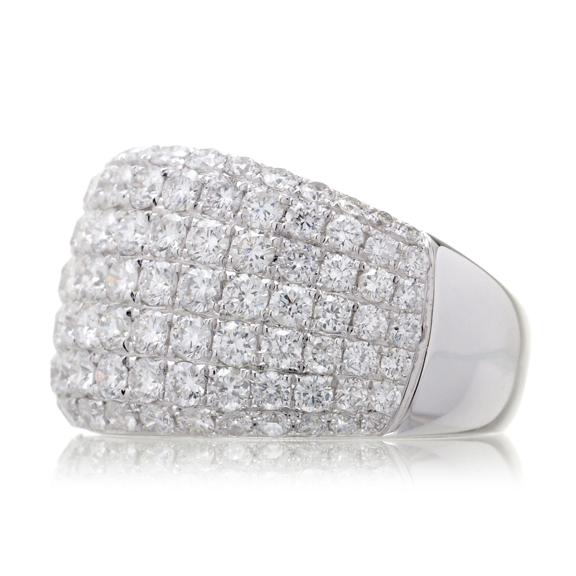 Extra wide diamond pave band dome tapered in white gold