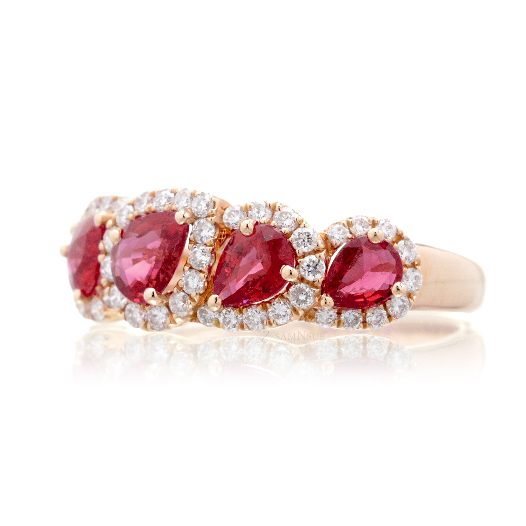 The Betty Pear Ruby & Diamond Halo Band