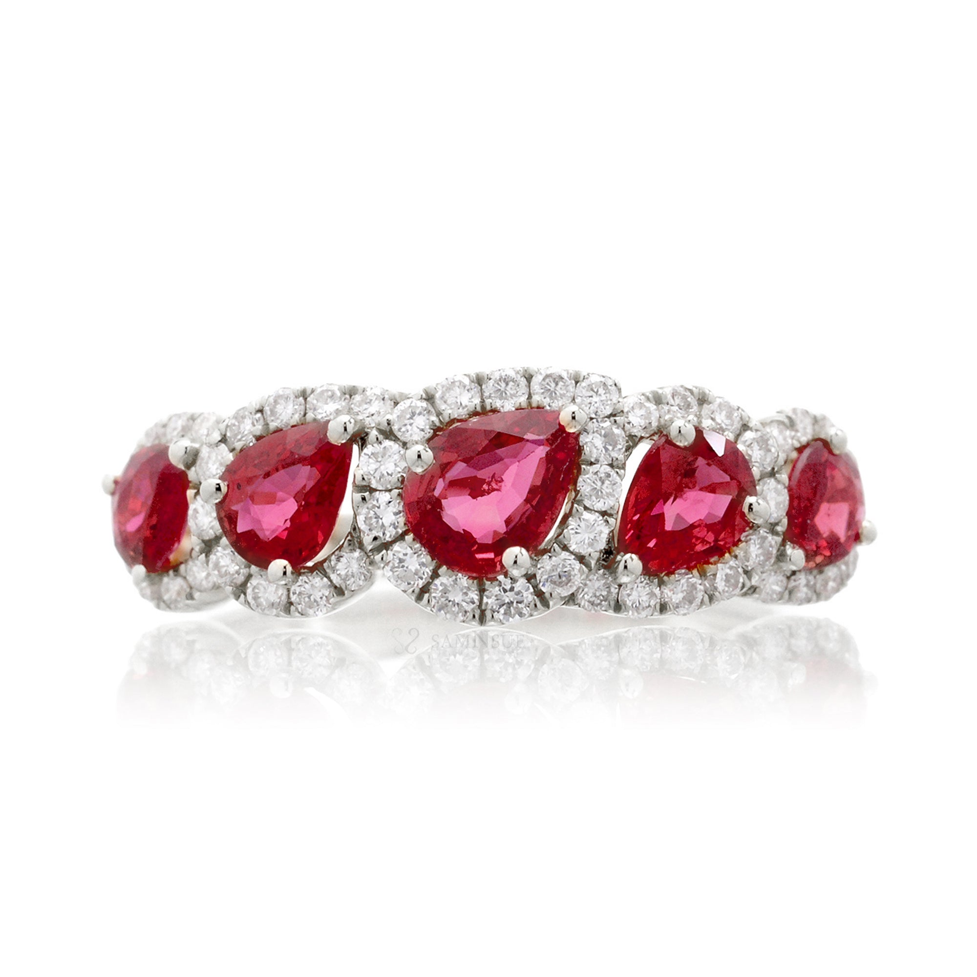 The Betty Pear Ruby & Diamond Halo Band