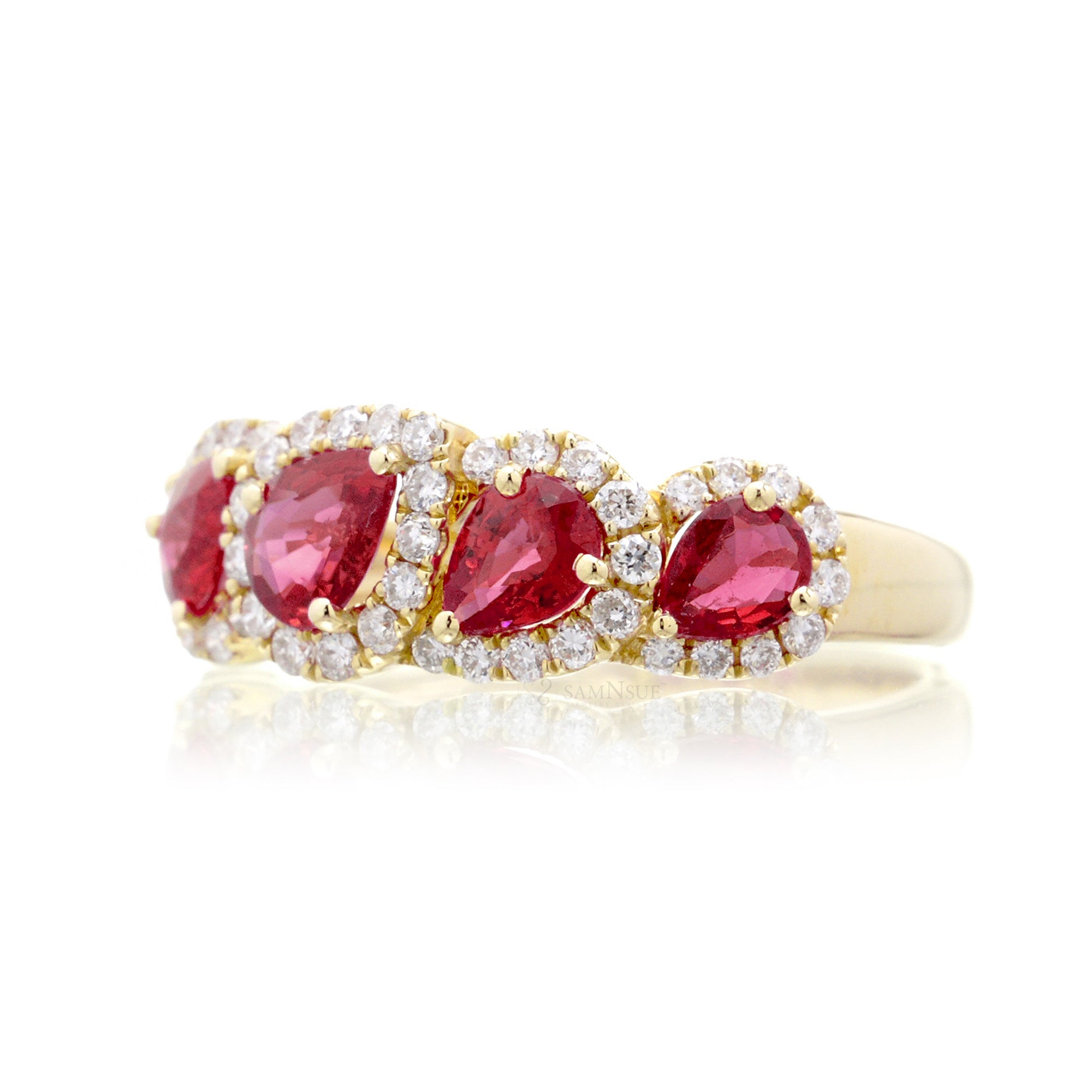 The Betty Pear Ruby & Diamond Halo Band