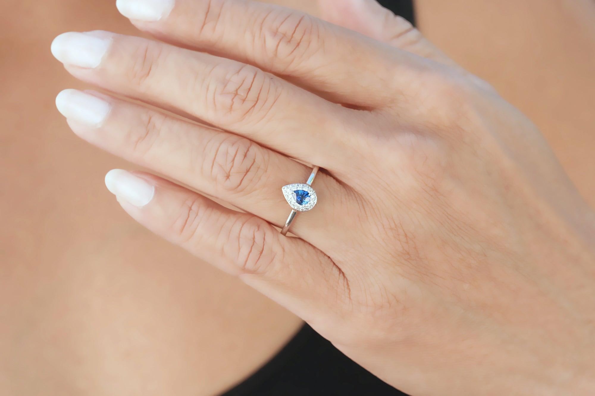 The Ophelia Pear Sapphire Pave Halo Ring