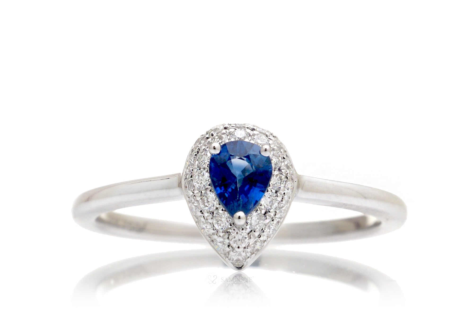 The Ophelia Pear Sapphire Pave Halo Ring