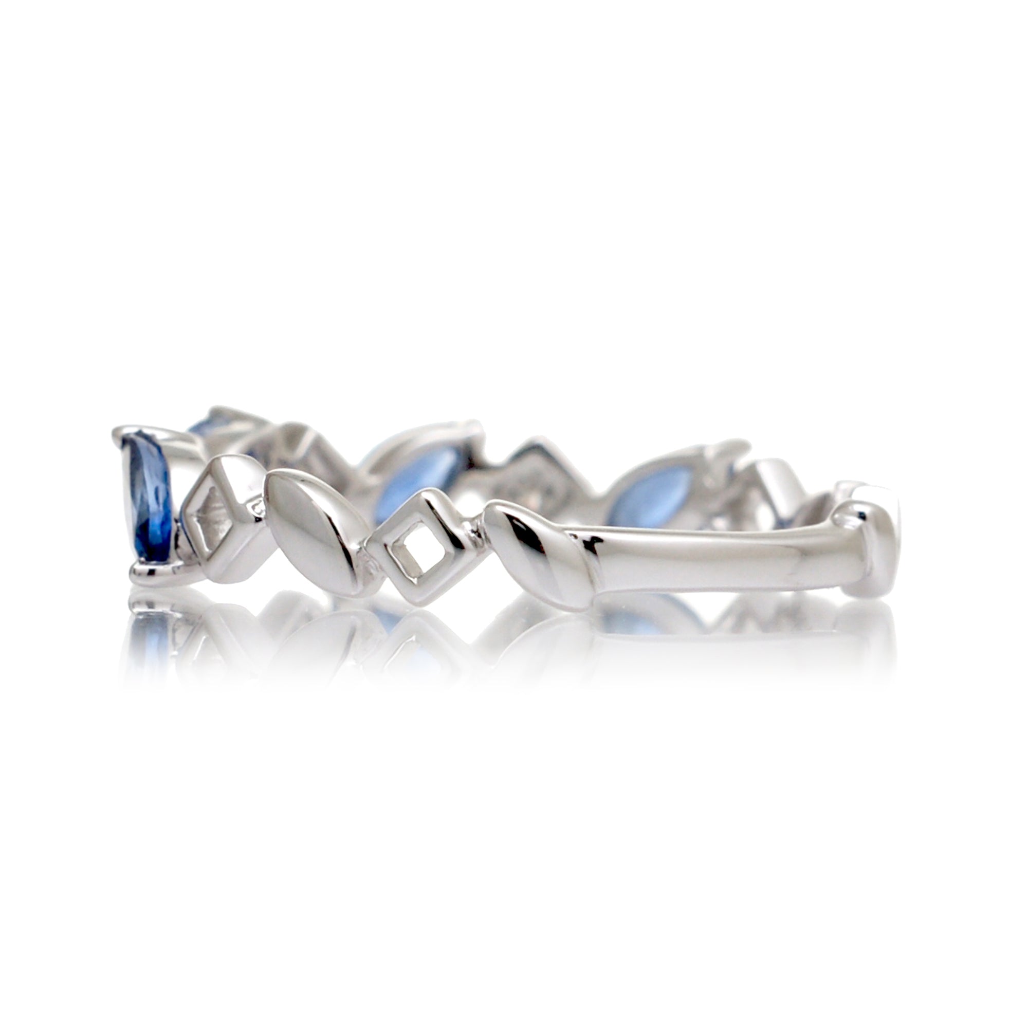 Marquise sapphire and diamond band in white gold