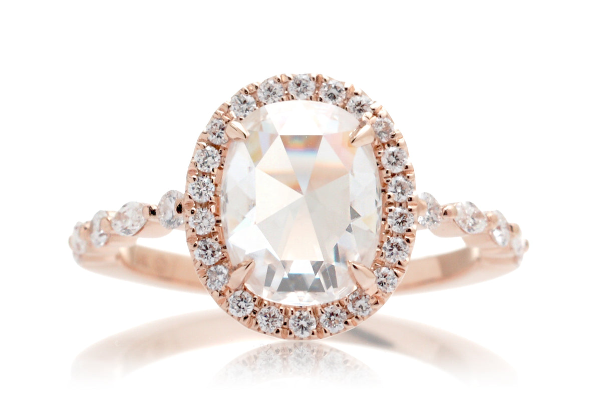 Oval Moissanite Engagement Ring With Low Profile Diamond Halo