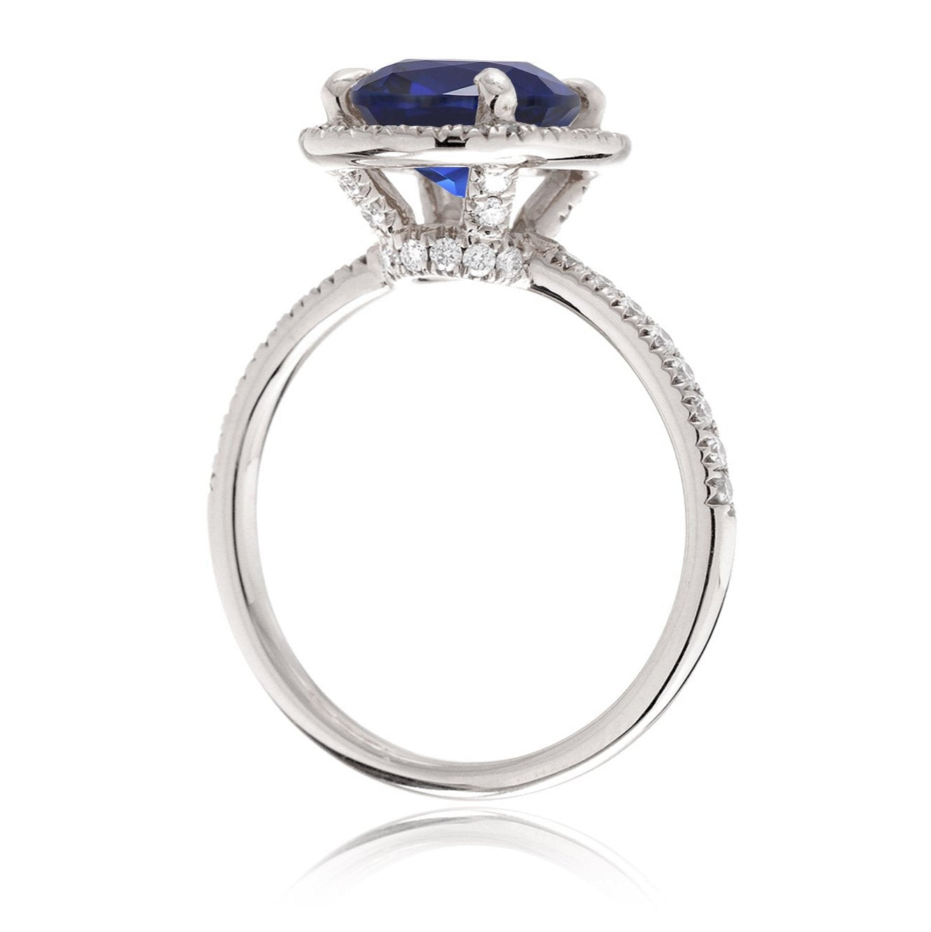 Oval sapphire diamond halo and band wedding rings white gold