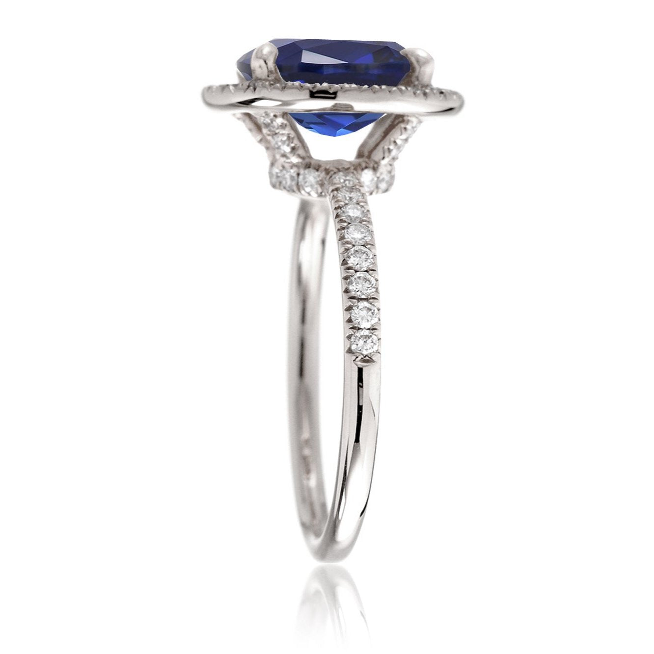 Oval sapphire diamond halo and band wedding rings white gold