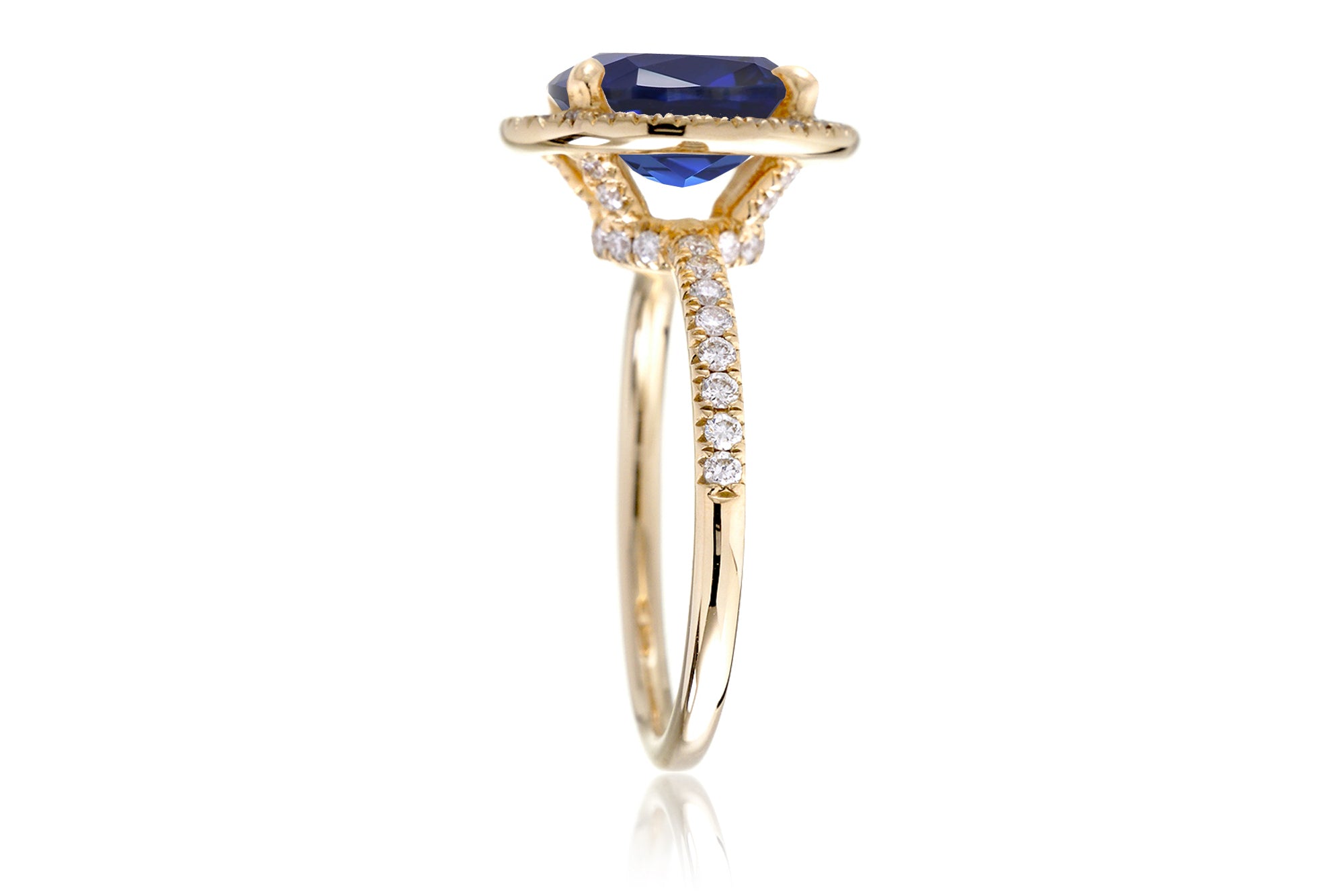 Oval sapphire diamond halo and band wedding rings yellow gold