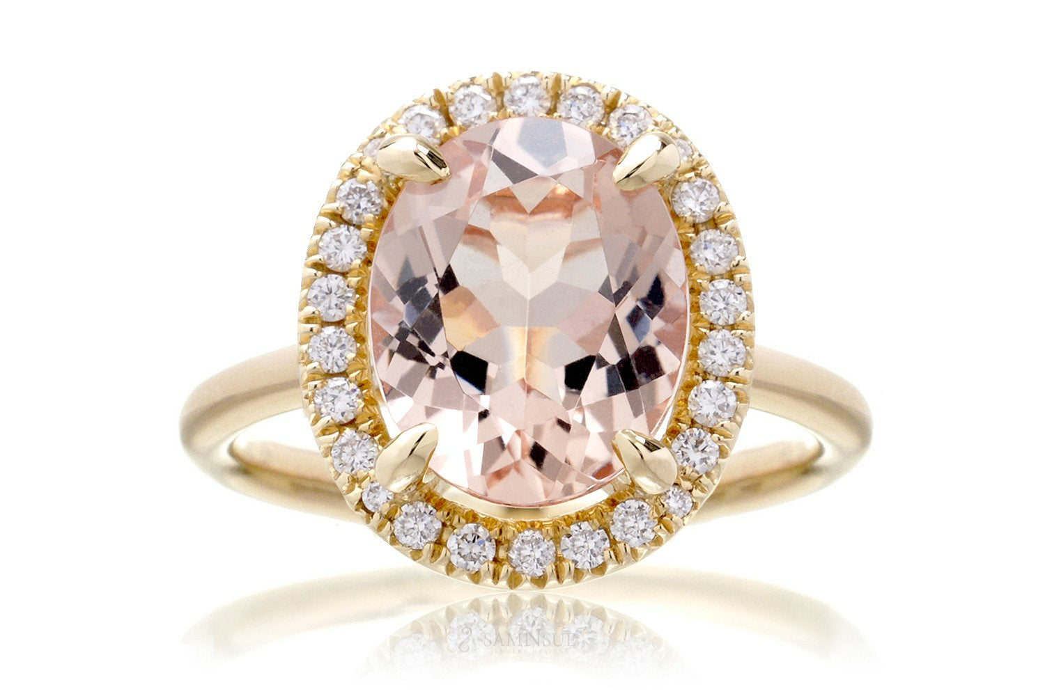 Oval cut morganite engagement ring The Drenched yellow gold solid band