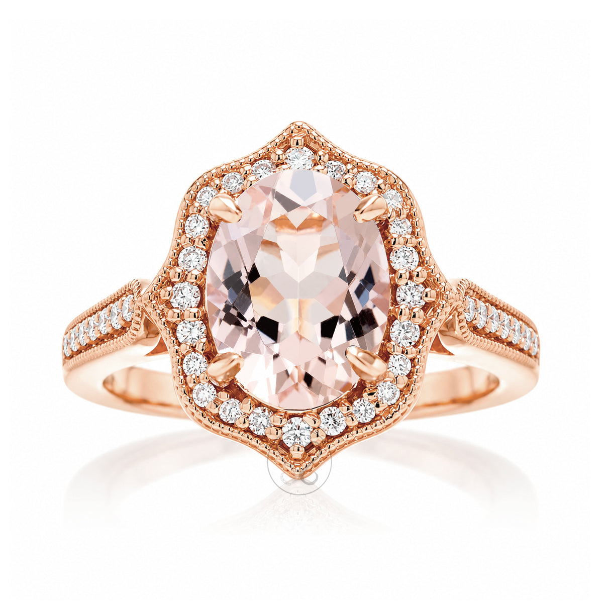 Rmo Rind Oval Morganite & Diamond Vintage Halo Ring- The Genevieve