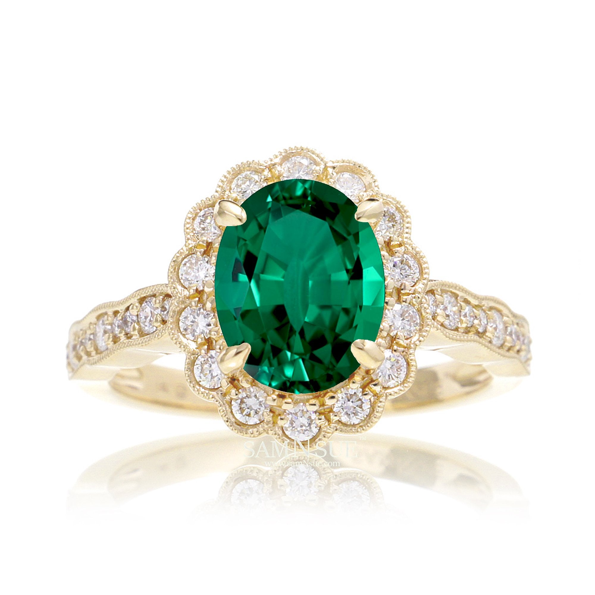 The Scallop Oval Lab Grown Emerald Ring