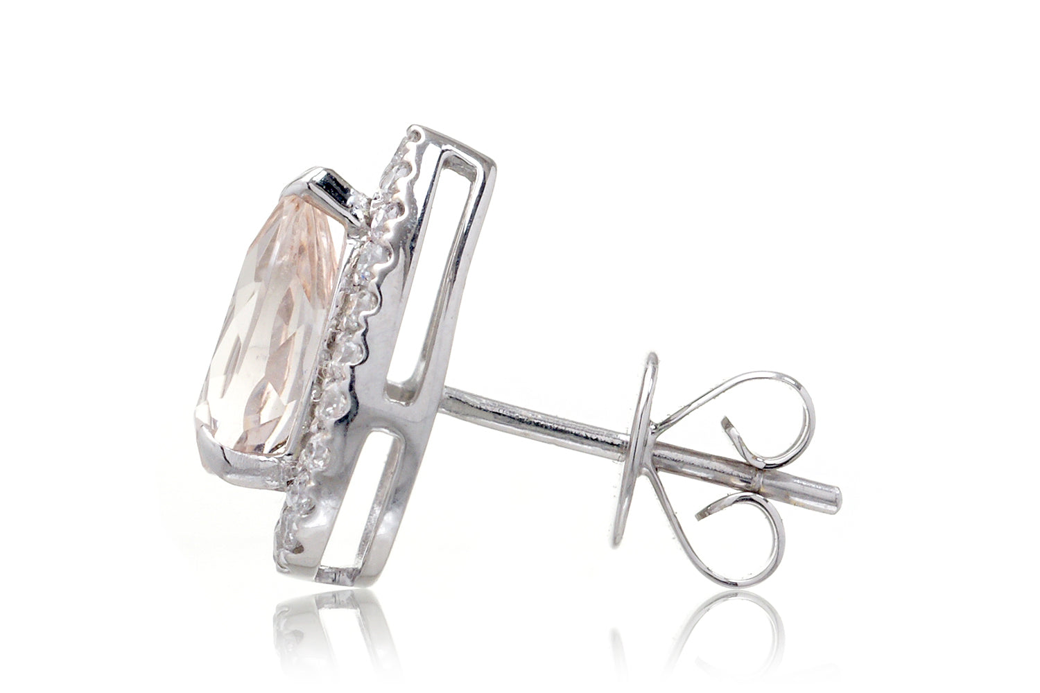 Morganite Studs Pear Diamond Halo