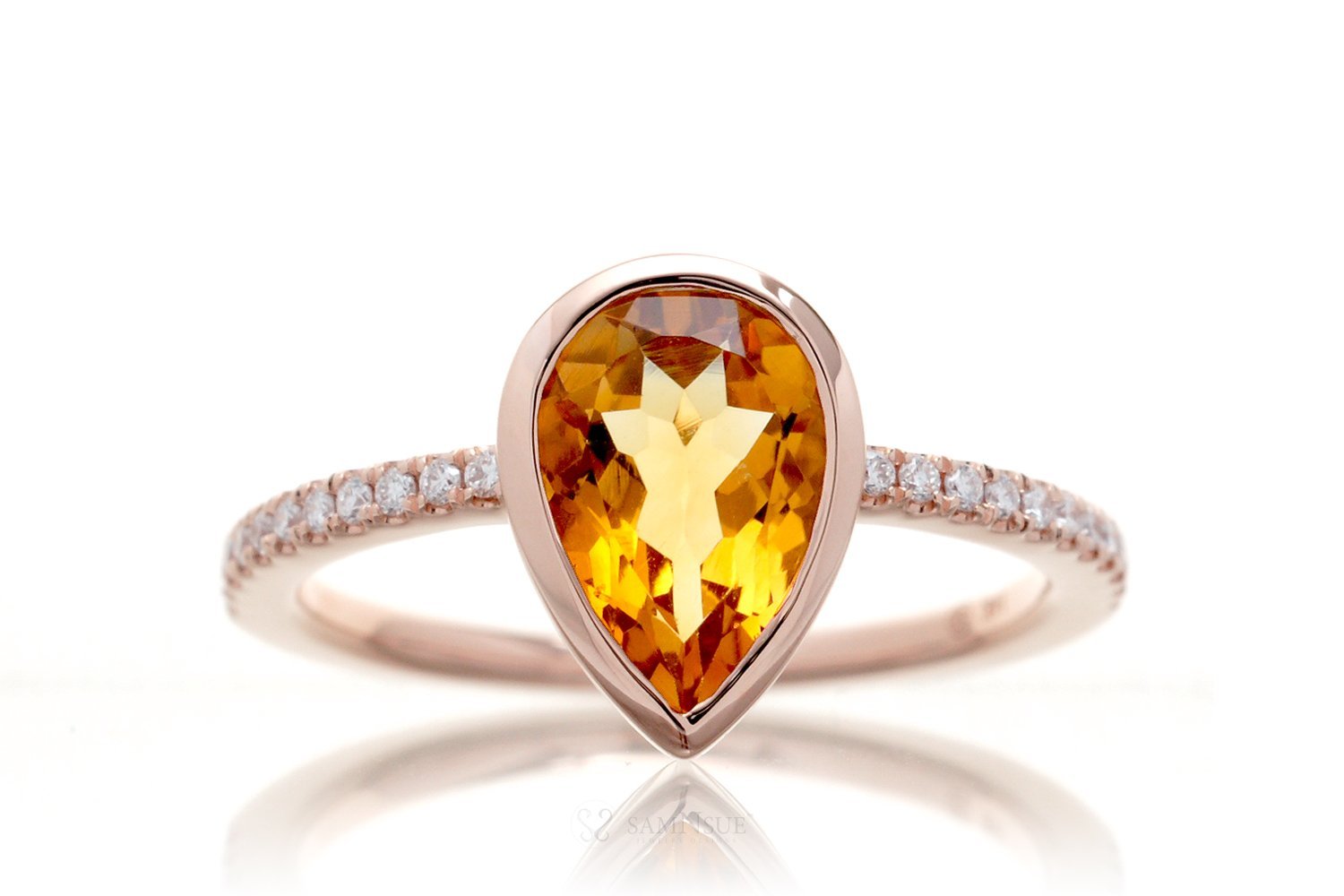 Pear Citrine Bezel-Set Engagement Ring | The Beverly In Rose Gold