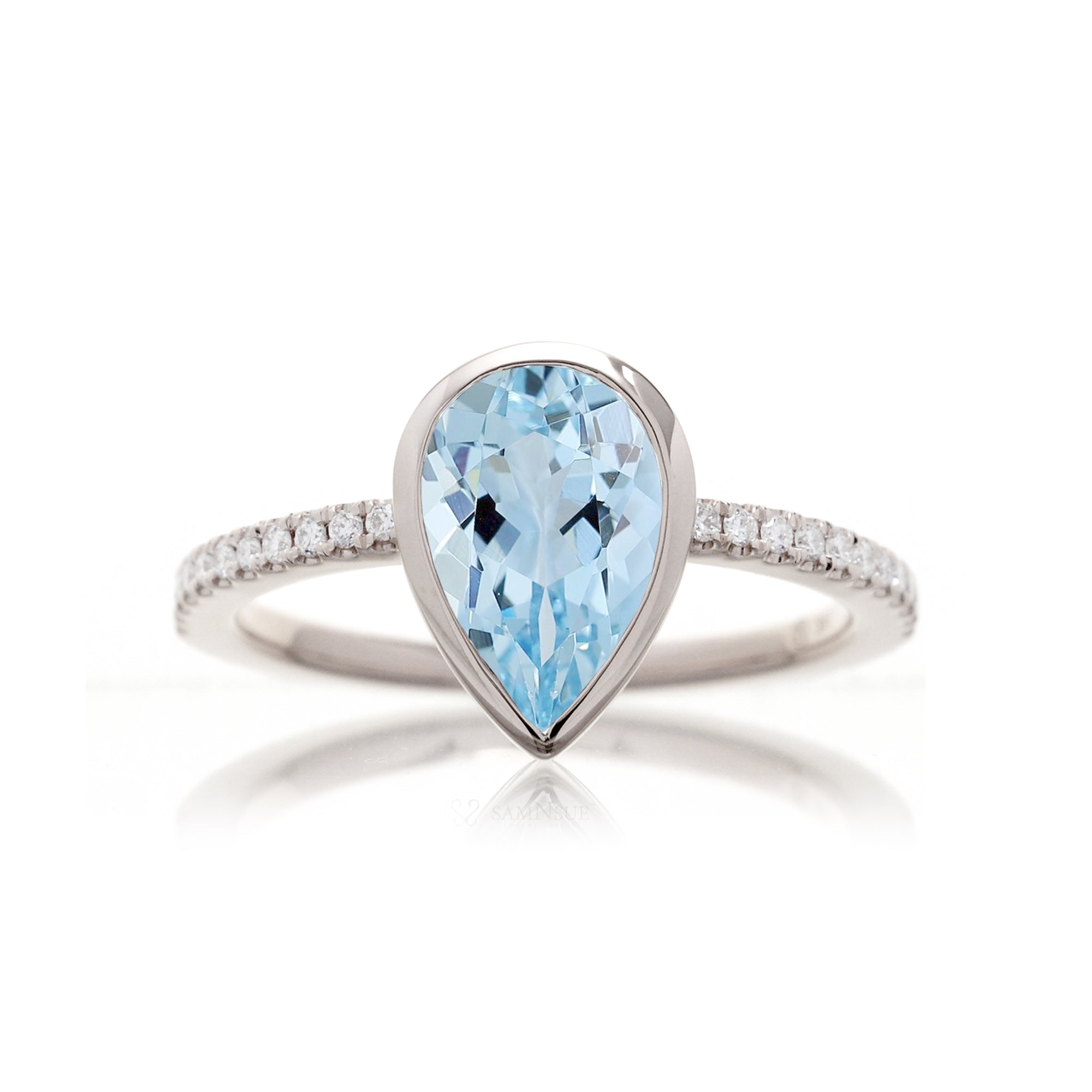 Bezel pear aquamarine teardrop engagement ring The Beverly white gold