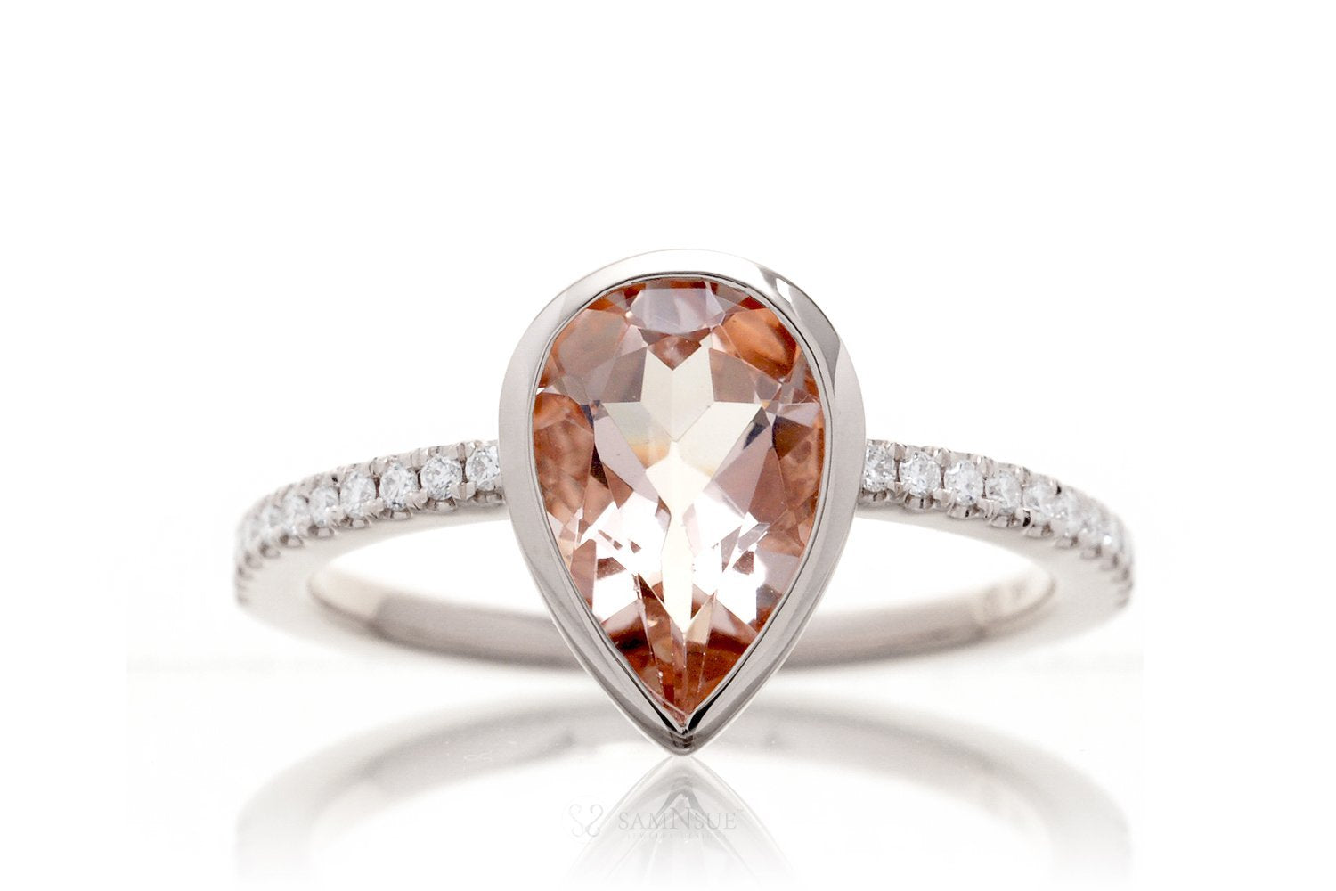 Pear Morganite Bezel-Set Engagement Ring | The Beverly In Platinum White Gold