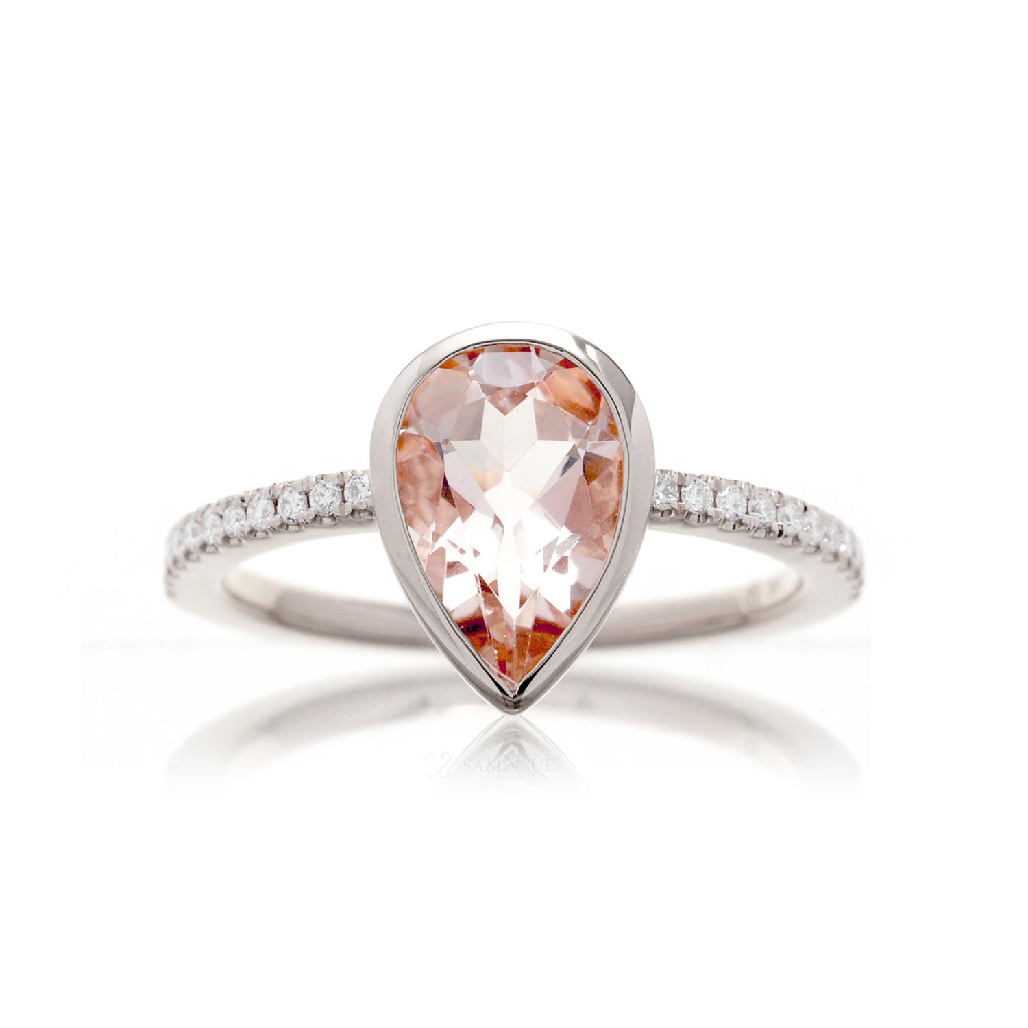Pear Morganite Bezel-Set Engagement Ring | The Beverly In Platinum White Gold