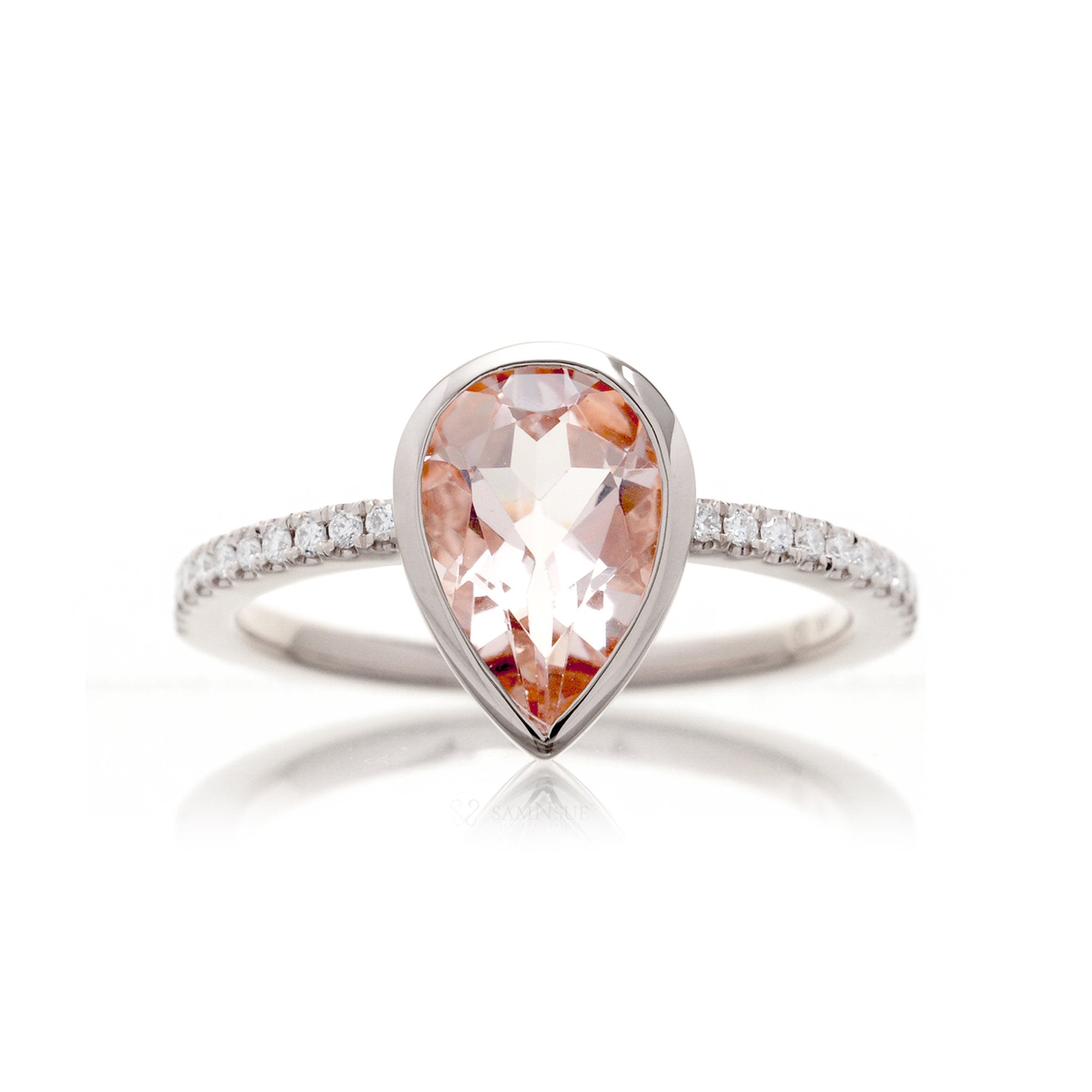 Pear Morganite Bezel-Set Engagement Ring | The Beverly In Platinum White Gold
