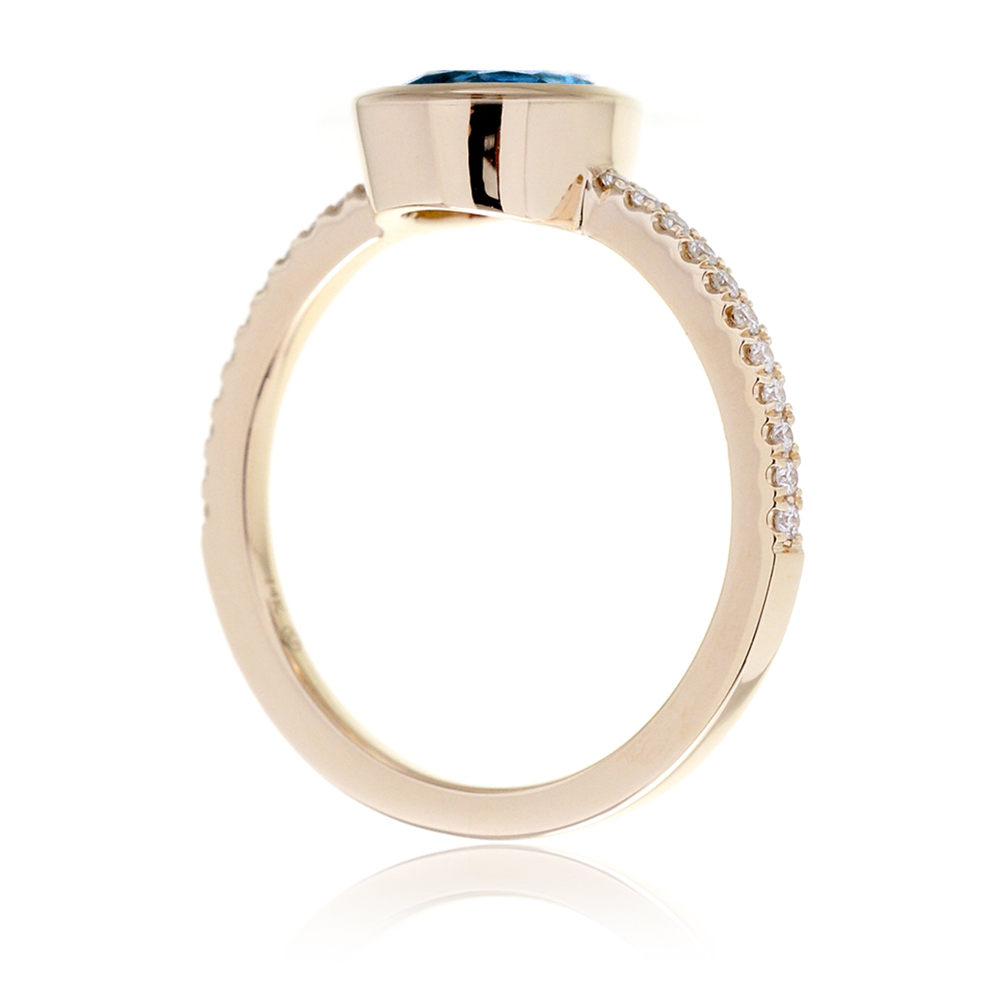 Teardrop sapphire ring bezel diamond band - The Beverly yellow gold