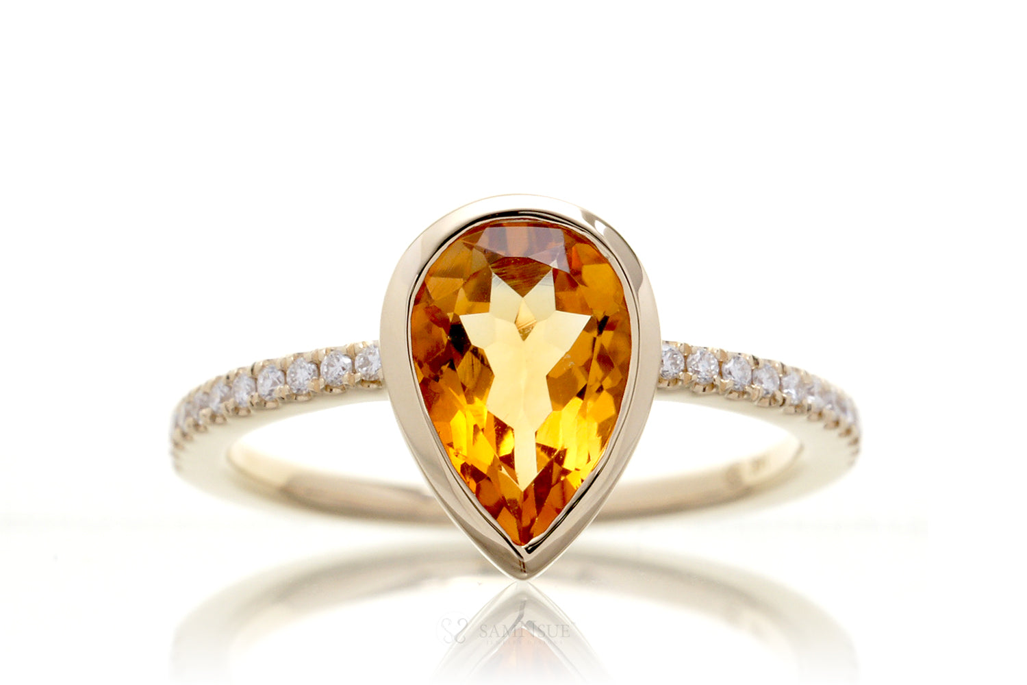 Pear Citrine Bezel-Set Engagement Ring | The Beverly In Yellow Gold