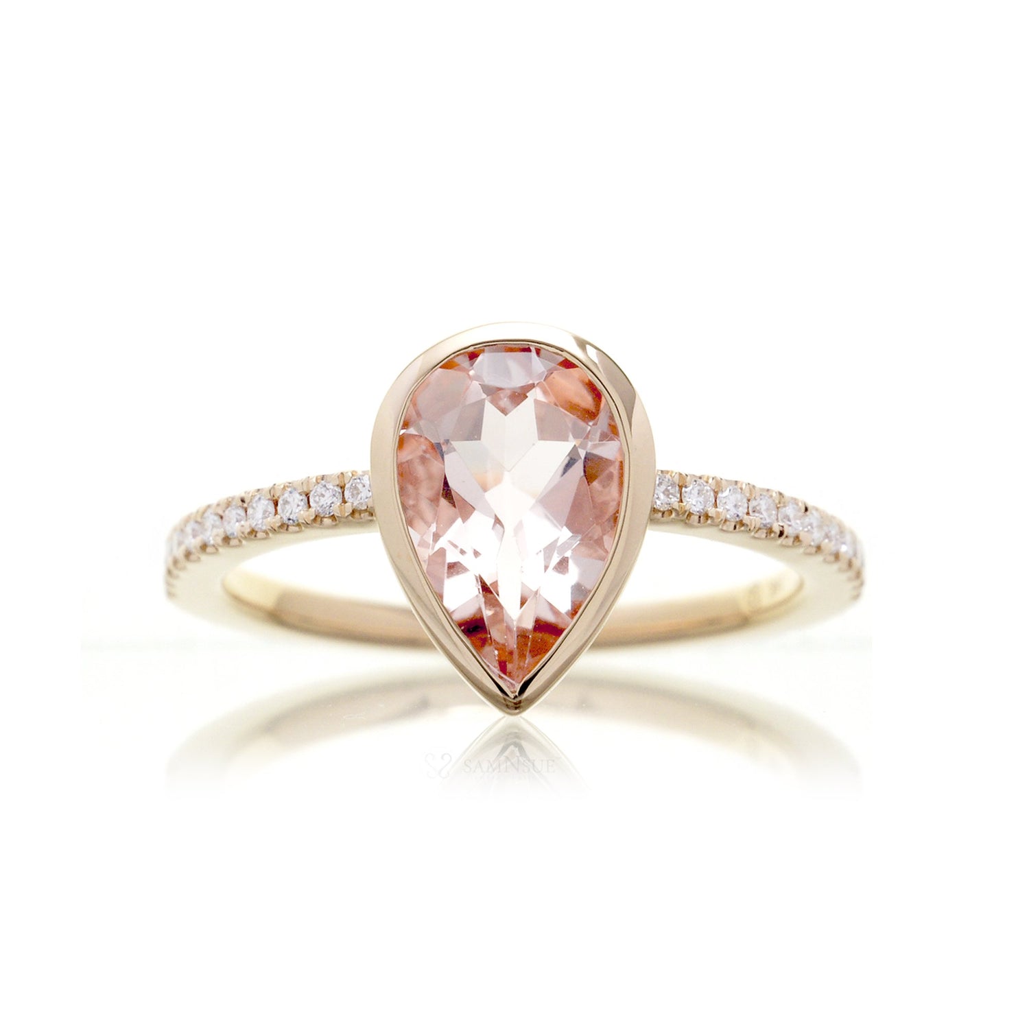 Pear Morganite Bezel-Set Engagement Ring | The Beverly In Yellow Gold