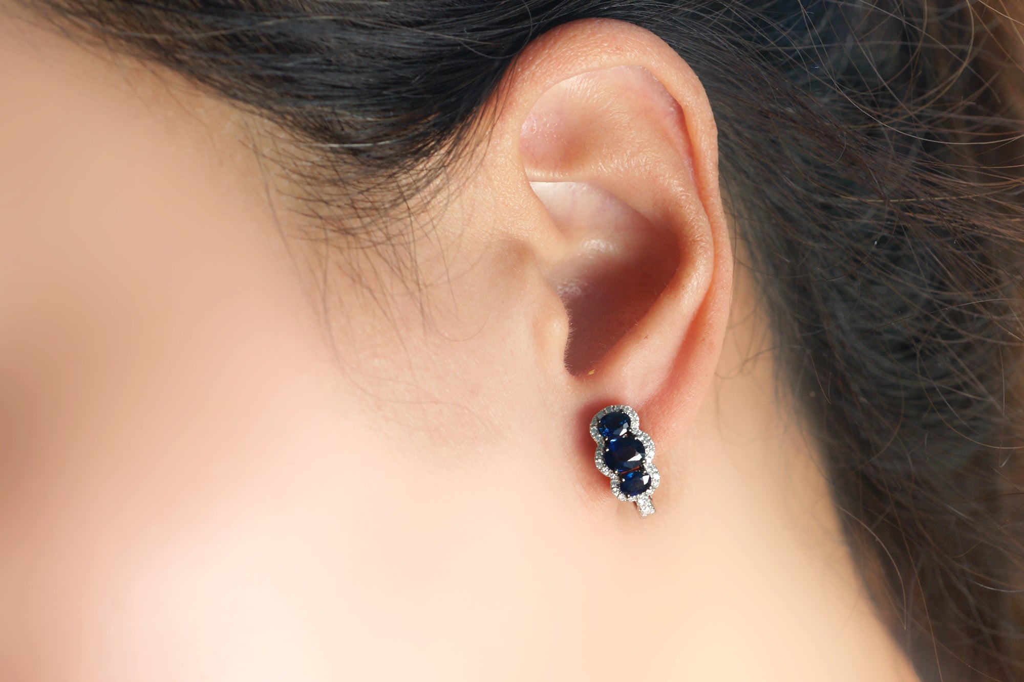 Three Stone Sapphire Earrings | Huggies