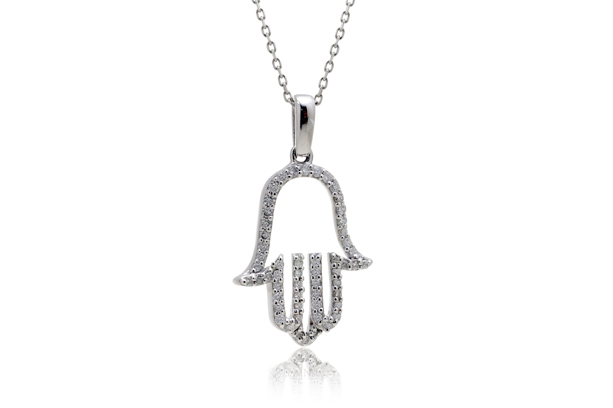 Hamsa Hand Pave Diamond Pendant Necklace In White Gold