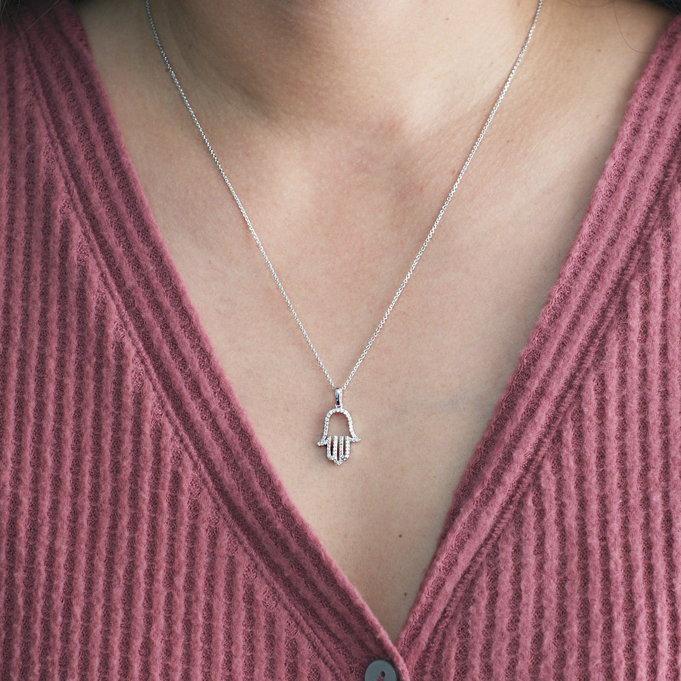 Hamsa Open Diamond Pavé Pendant