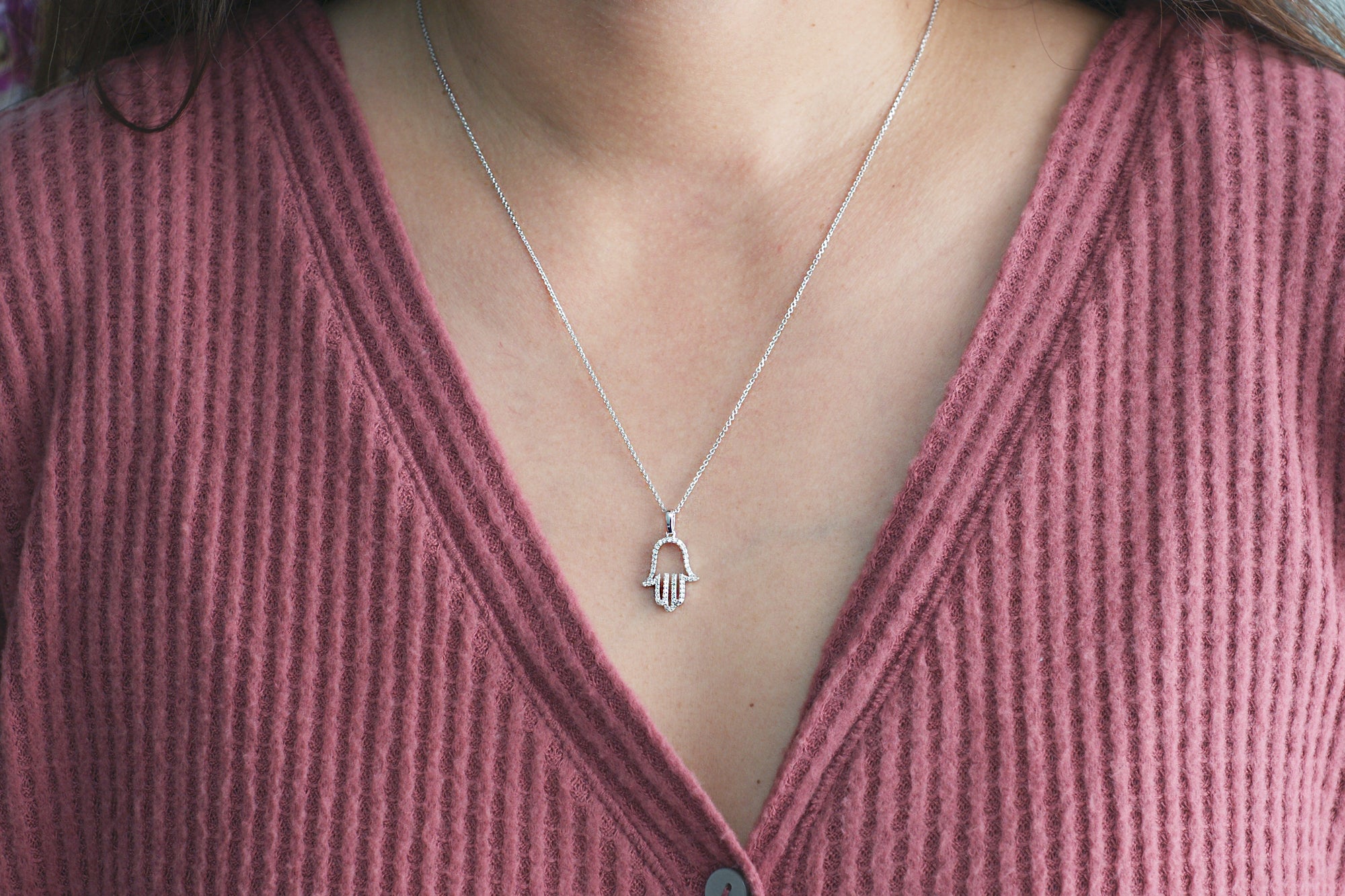 Hamsa Open Diamond Pavé Pendant