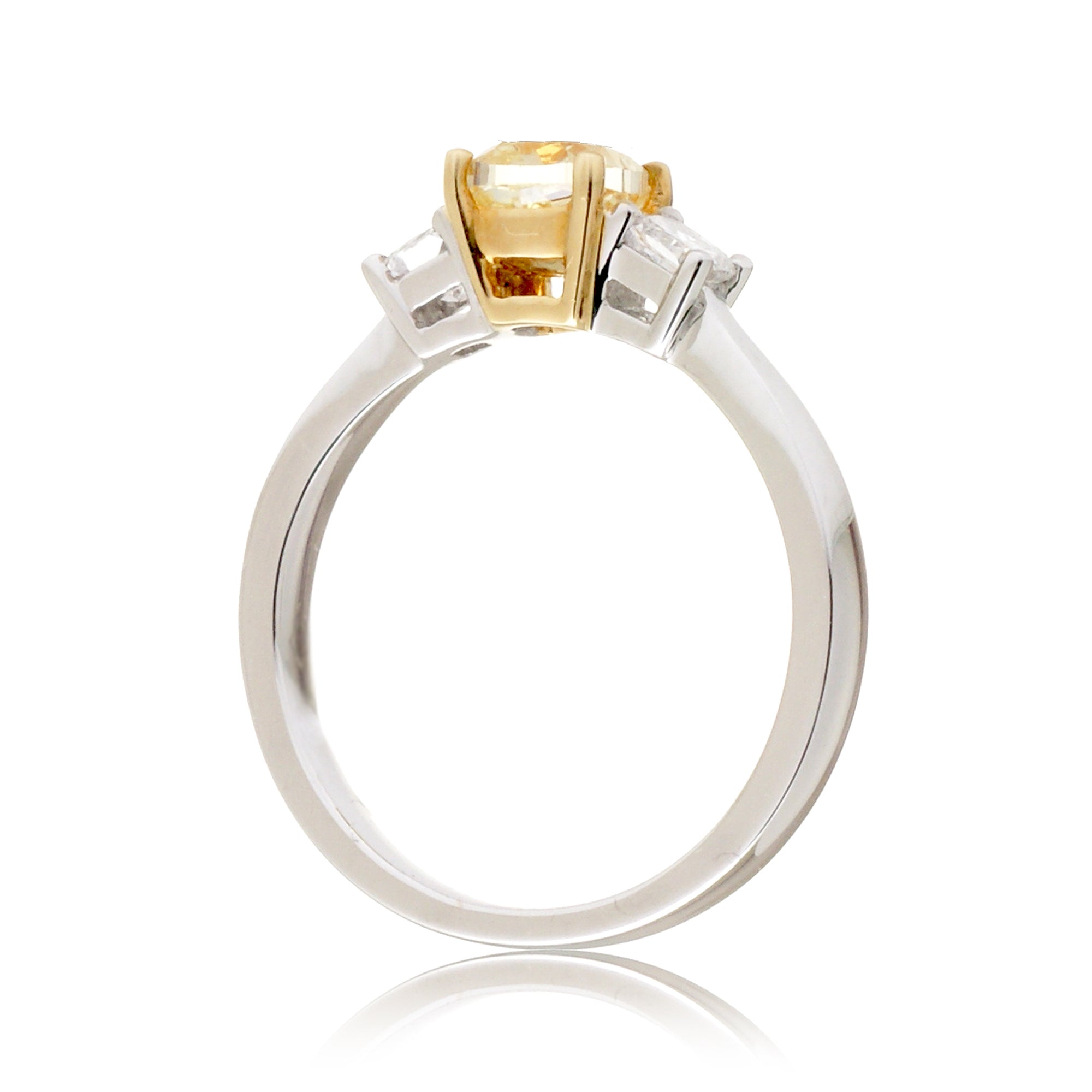 Three Stone Cushion Natural Fancy Yellow Diamond Ring