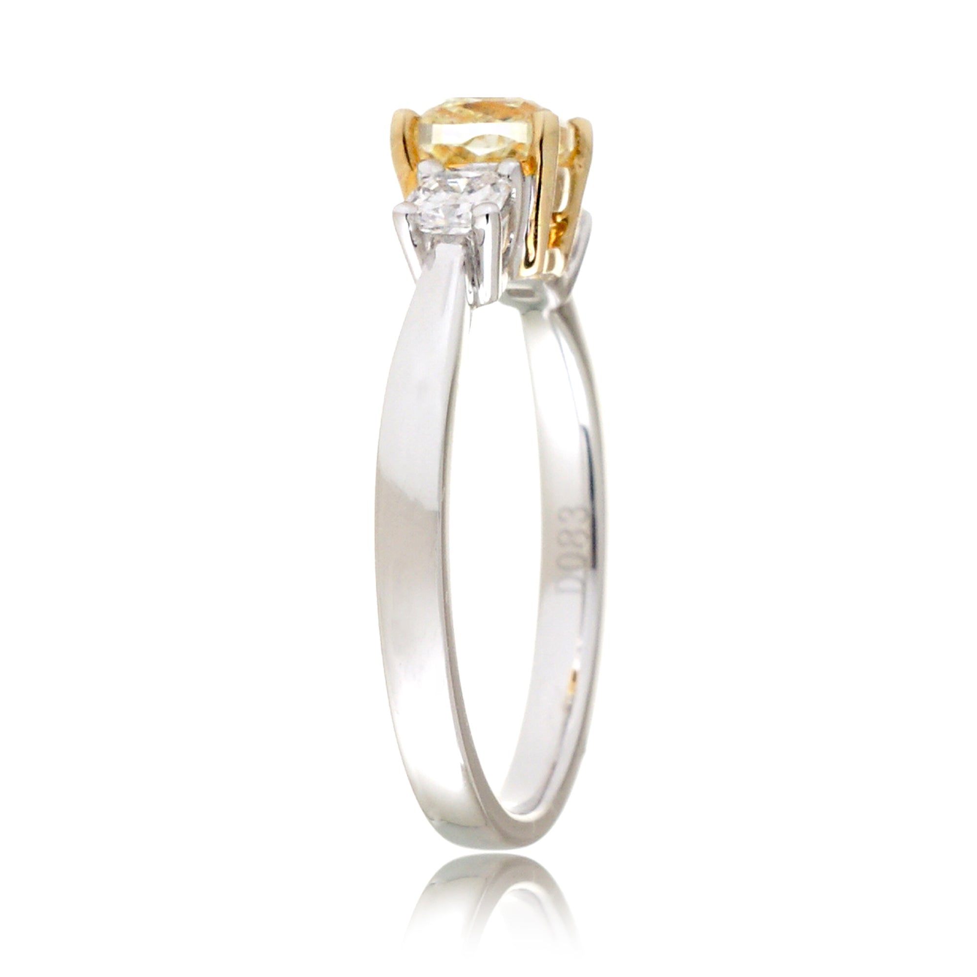 Three Stone Cushion Natural Fancy Yellow Diamond Ring
