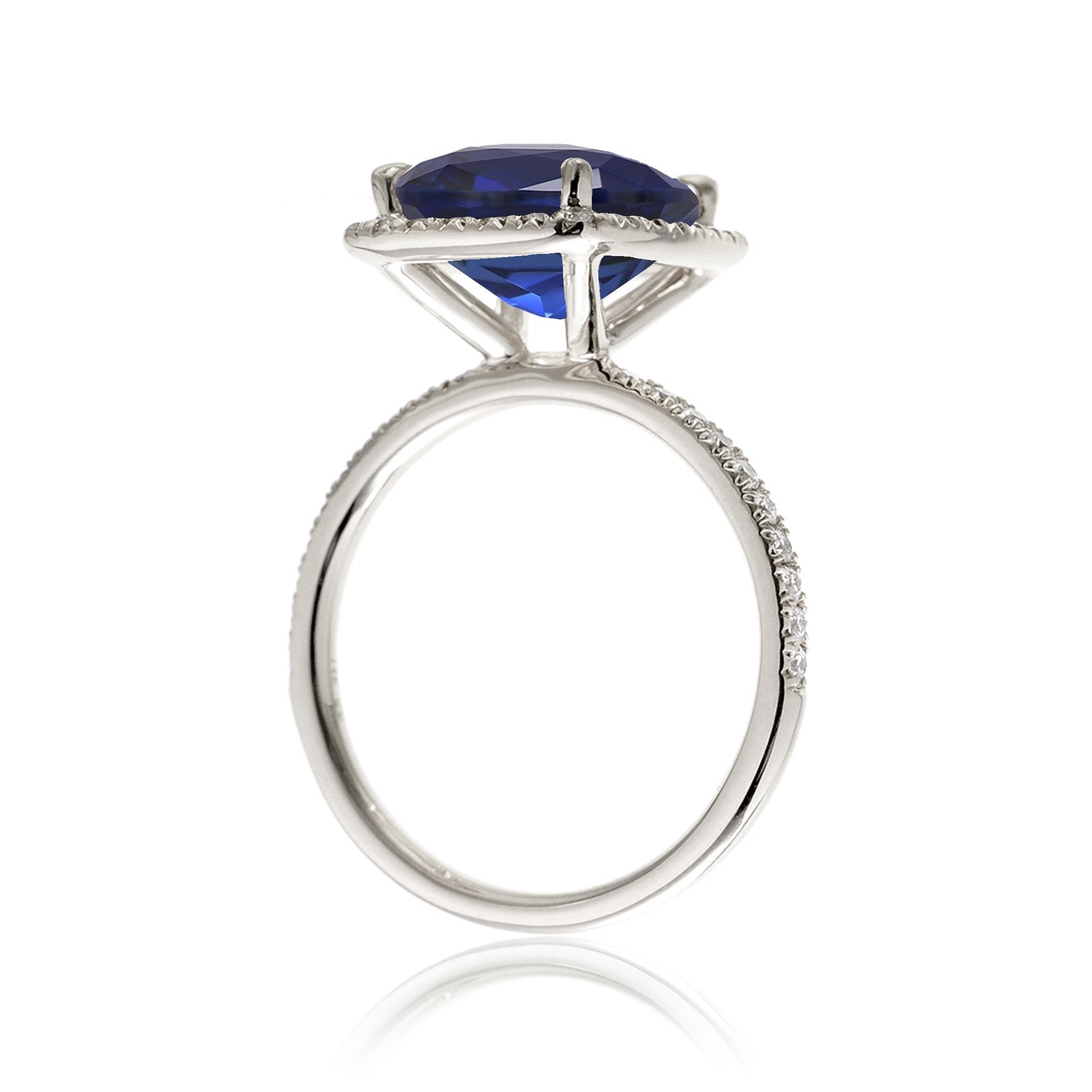 Cushion Sapphire Engagement Ring With A Diamond Halo | The Caitlin Ring In White Gold