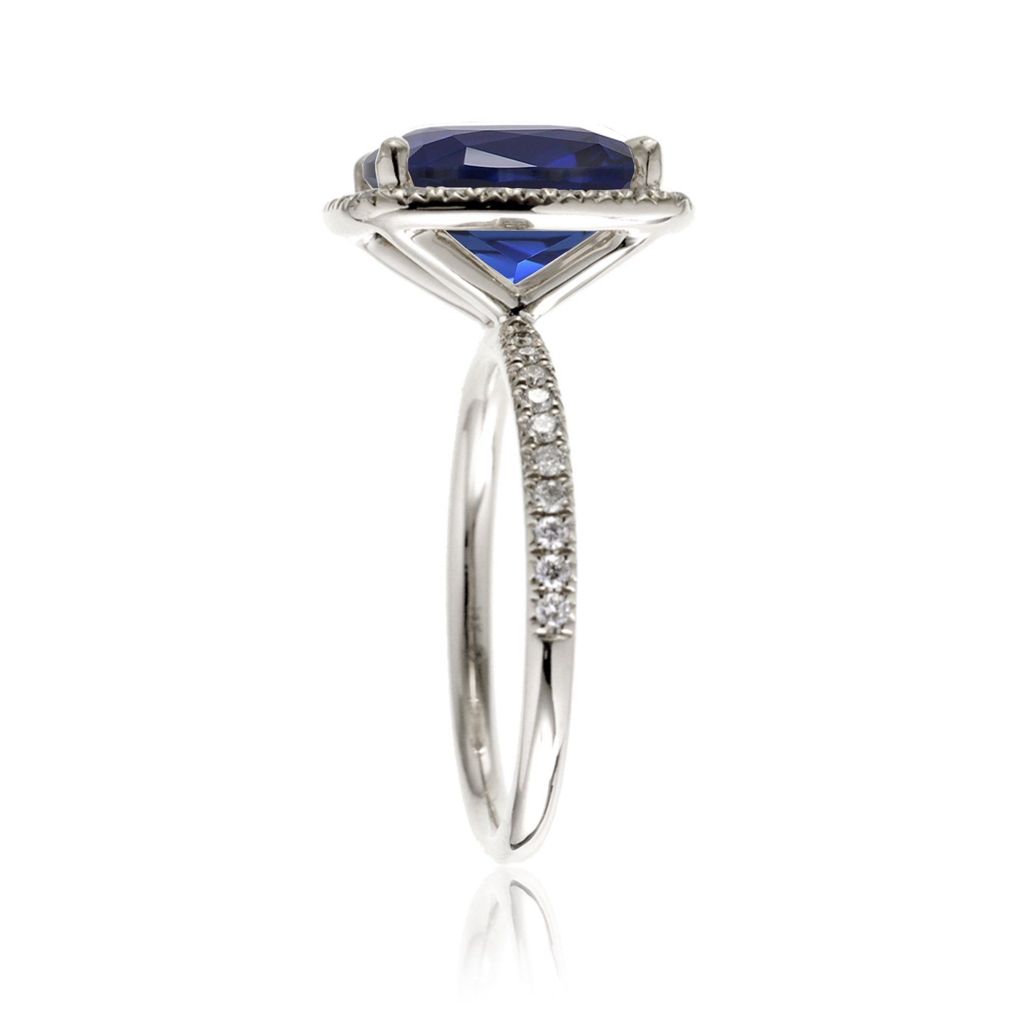 Cushion Sapphire Engagement Ring With A Diamond Halo | The Caitlin Ring In White Gold