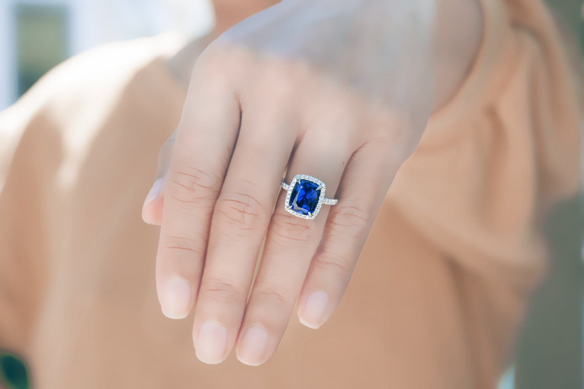 The Caitlin Cushion Sapphire Ring (Lab-Grown)