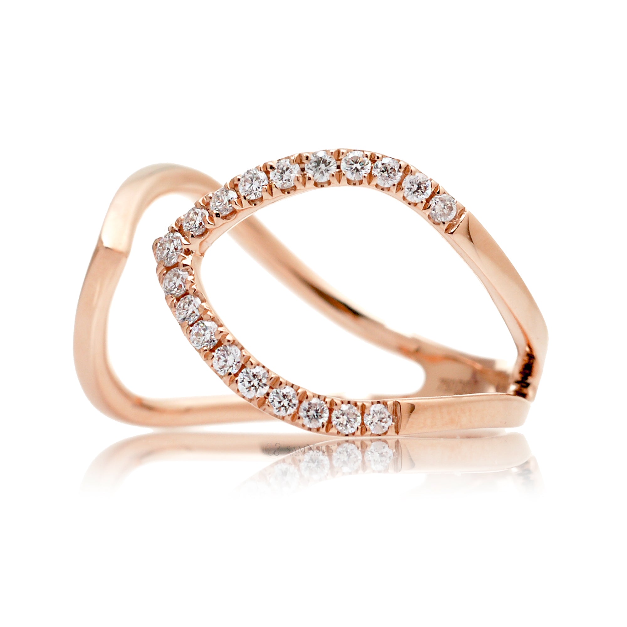 Open diamond band fashion designer style double arrow rose gold
