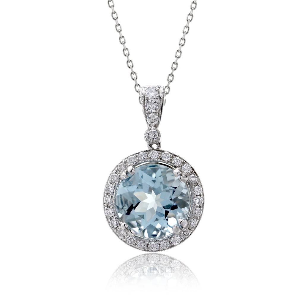 The Shelly Round Aquamarine Pendant (8.8mm)