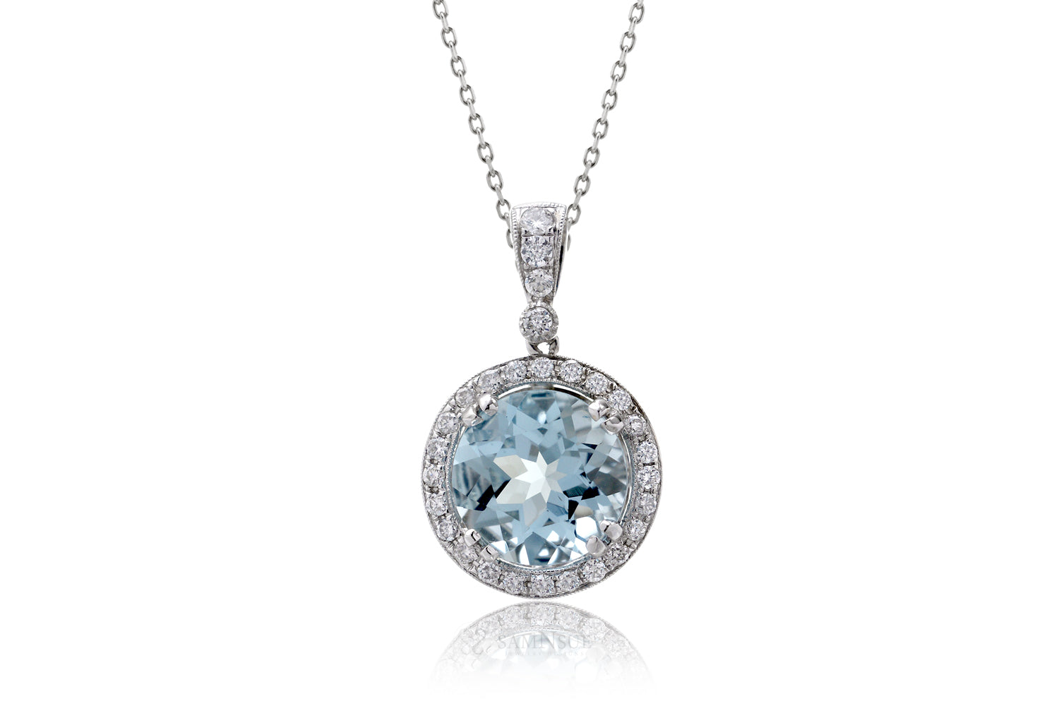 The Shelly Round Aquamarine Pendant (8.8mm)