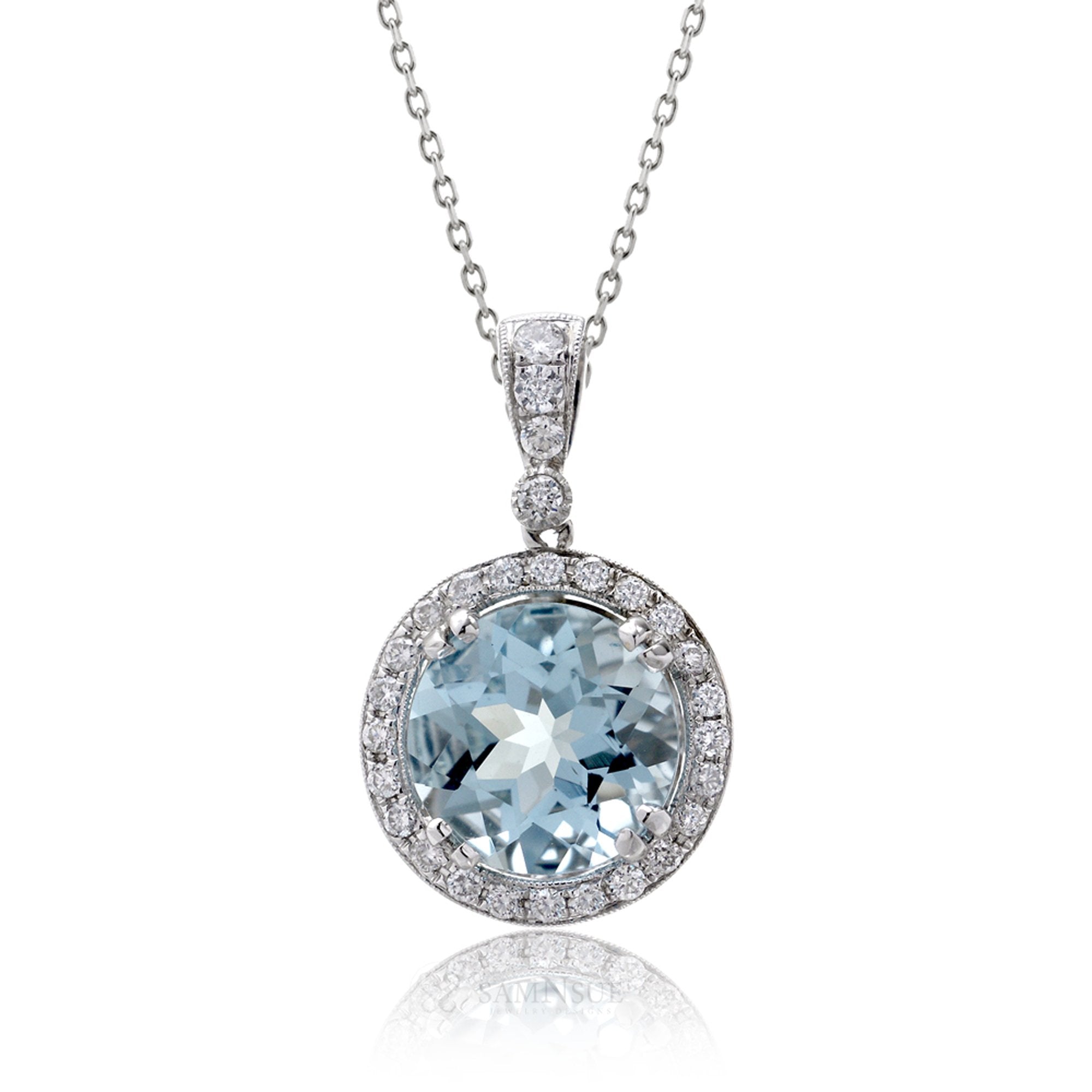The Shelly Round Aquamarine Pendant (8.8mm)