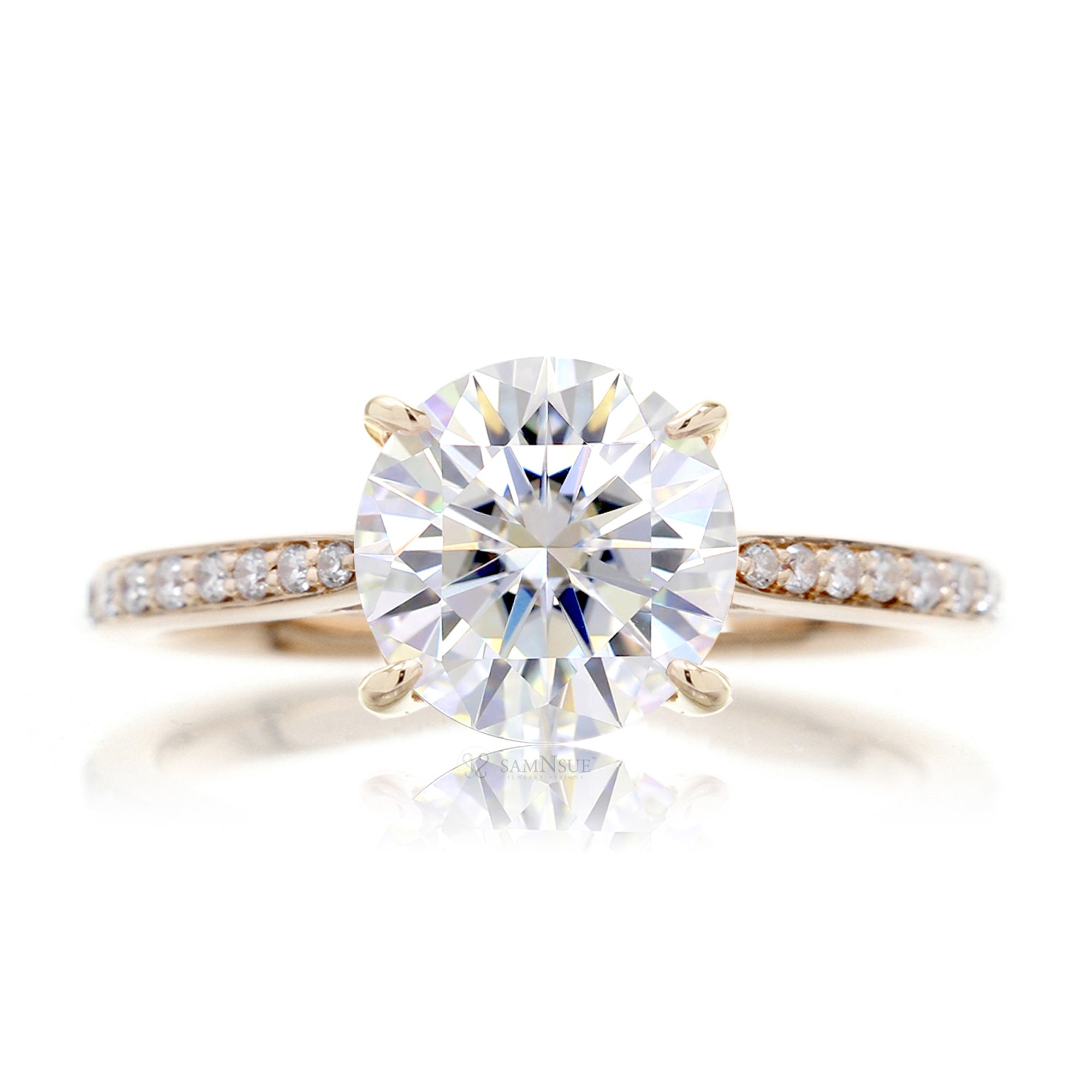 Solitaire diamond engagement ring with a diamond band - the Emily in yellow gold