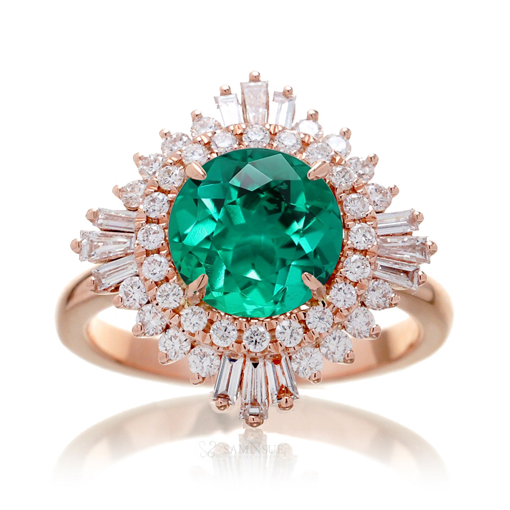 The Sonia Lab Grown Emerald Vintage Design Ring In Rose Gold